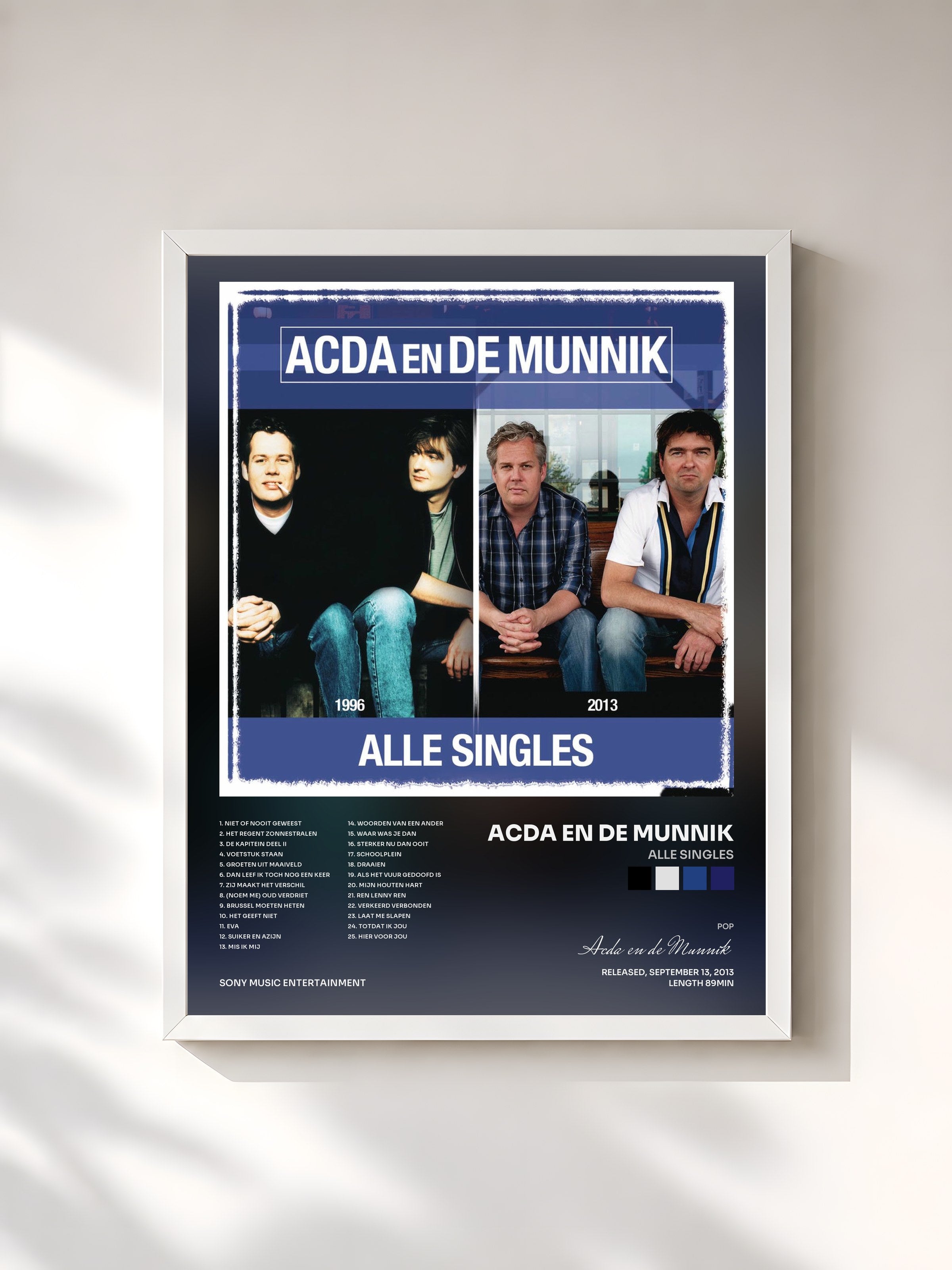 #blanc Tableau de l'album Alle Singles de Acda en de Munnik, cadre blanc, imprimé et encadré en France