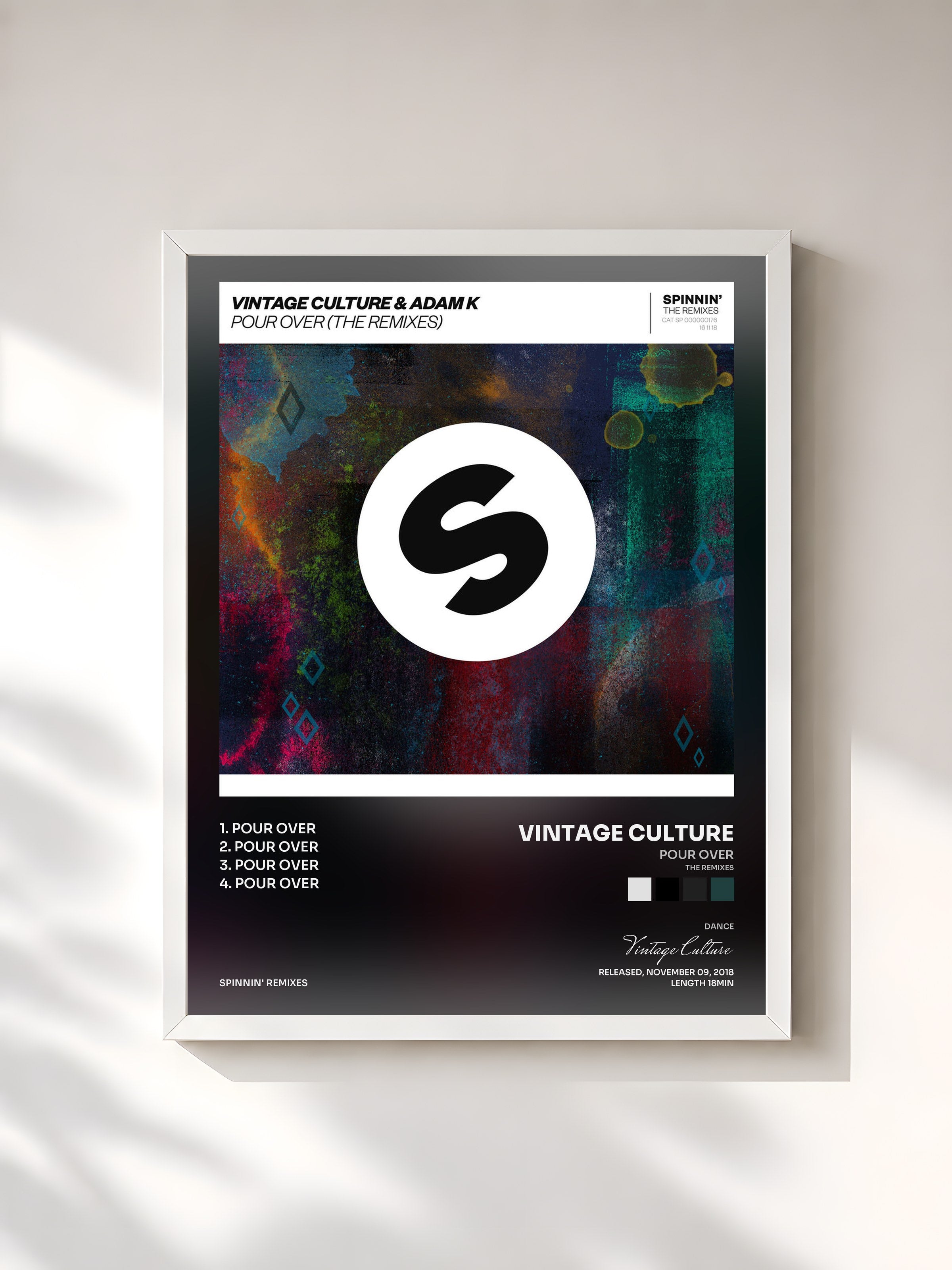 #blanc Tableau de l'album Pour Over (The Remixes) de Vintage Culture, cadre blanc, imprimé et encadré en France