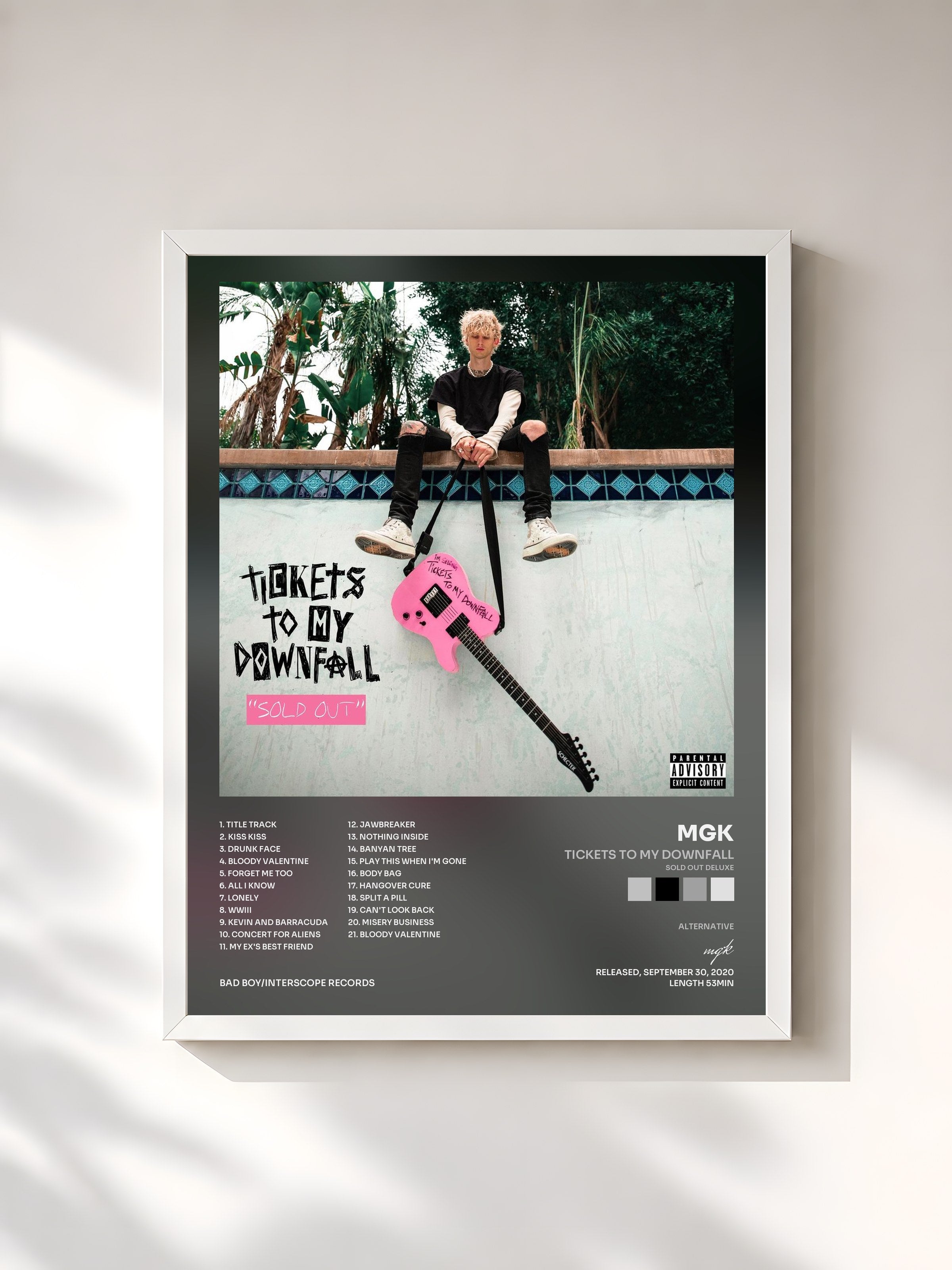 #blanc Tableau de l'album Tickets To My Downfall (SOLD OUT Deluxe) de mgk, cadre blanc, imprimé et encadré en France