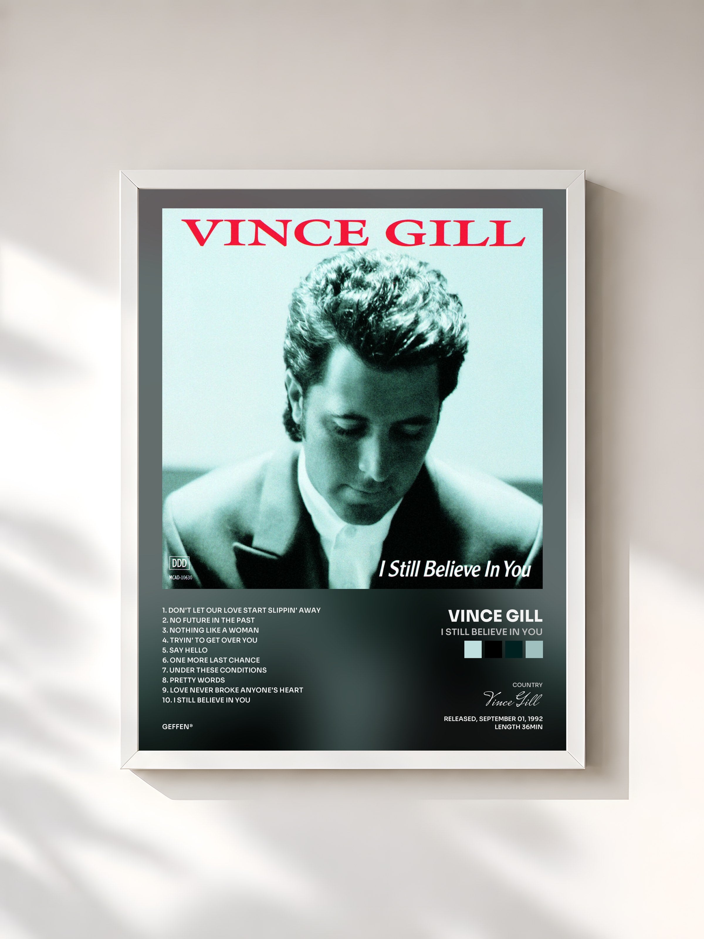 #blanc Tableau de l'album I Still Believe In You de Vince Gill, cadre blanc, imprimé et encadré en France