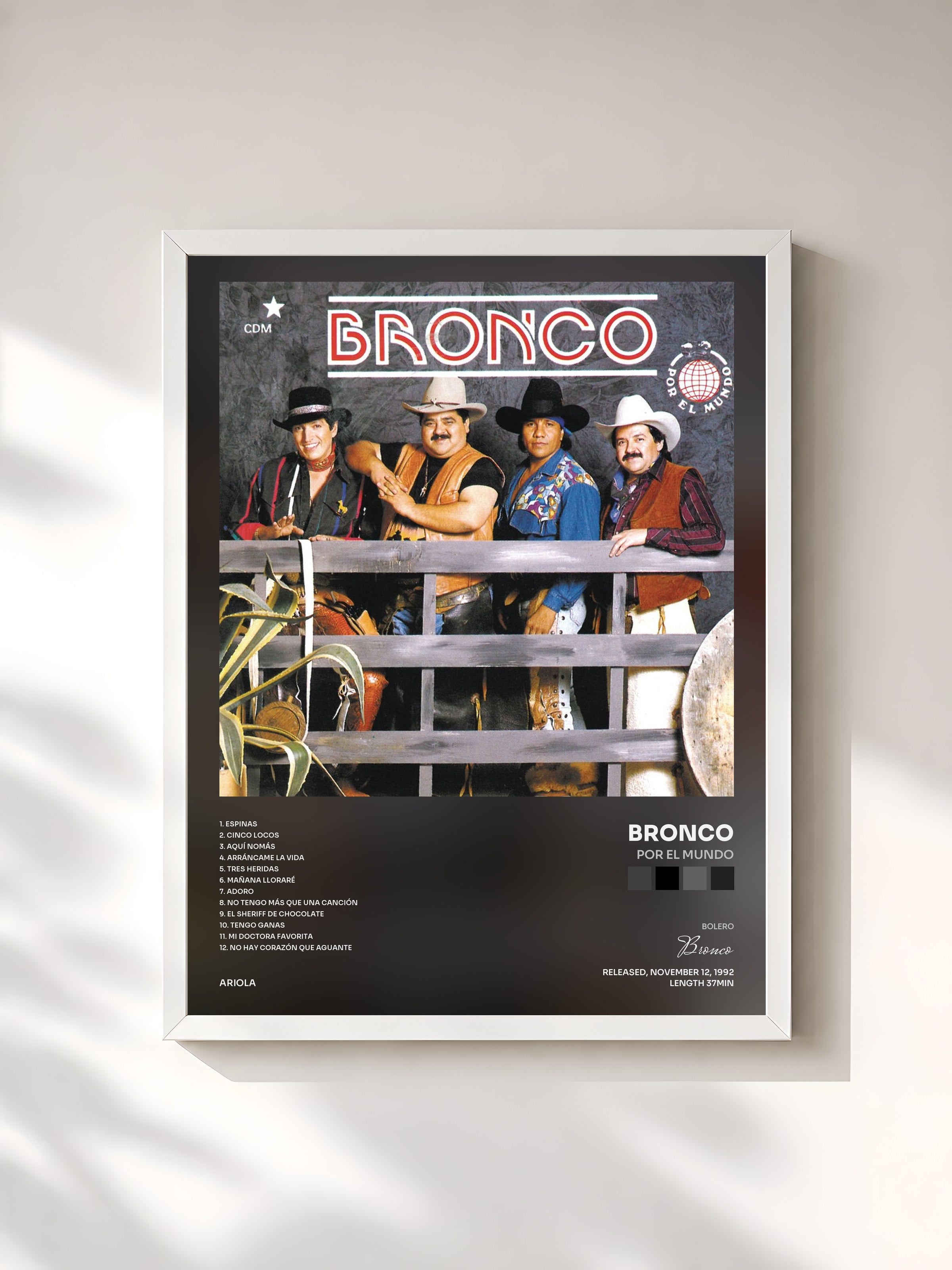 #blanc Tableau de l'album Por El Mundo de Bronco, cadre blanc, imprimé et encadré en France