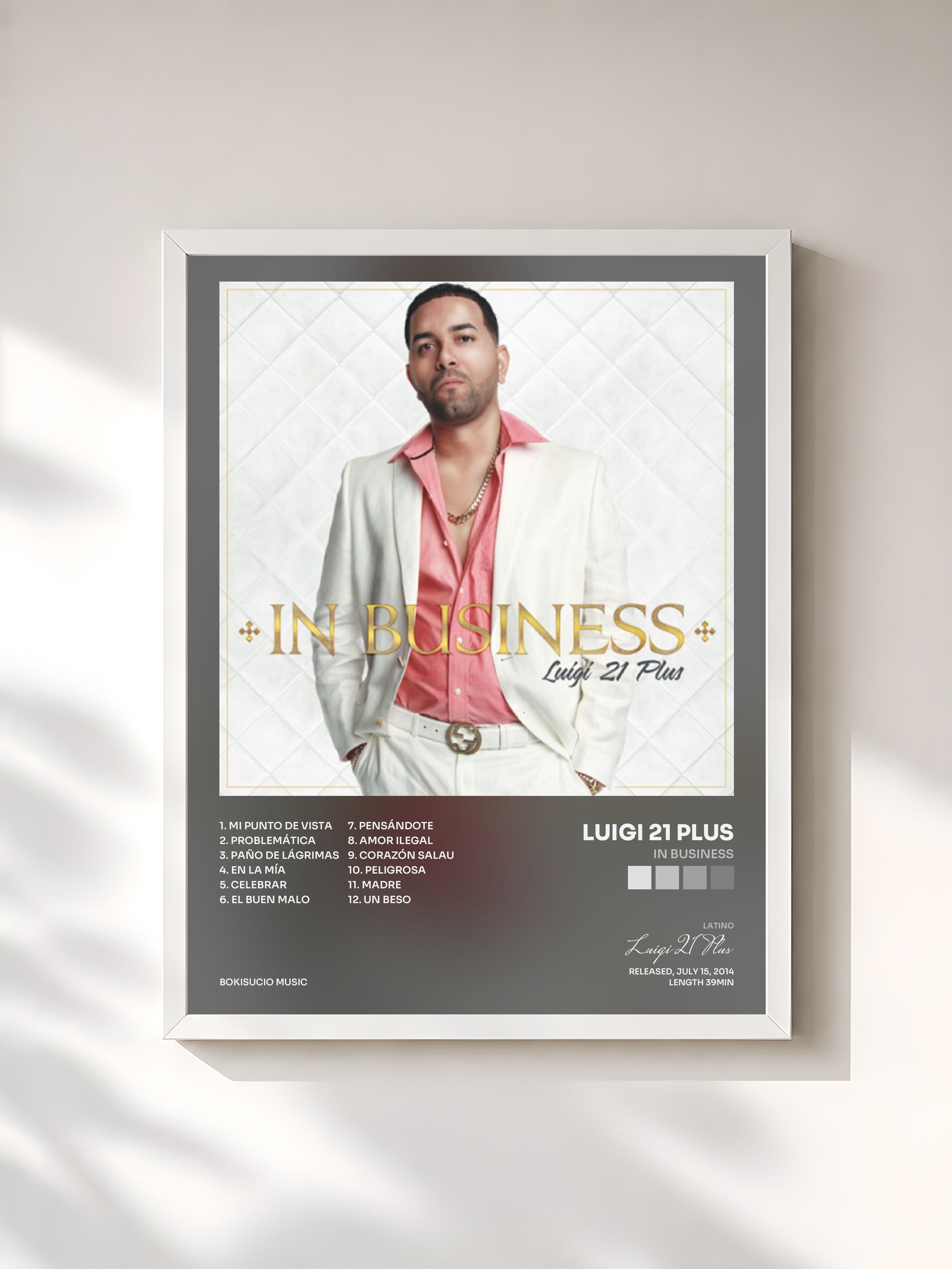 #blanc Tableau de l'album In Business de Luigi 21 Plus, cadre blanc, imprimé et encadré en France