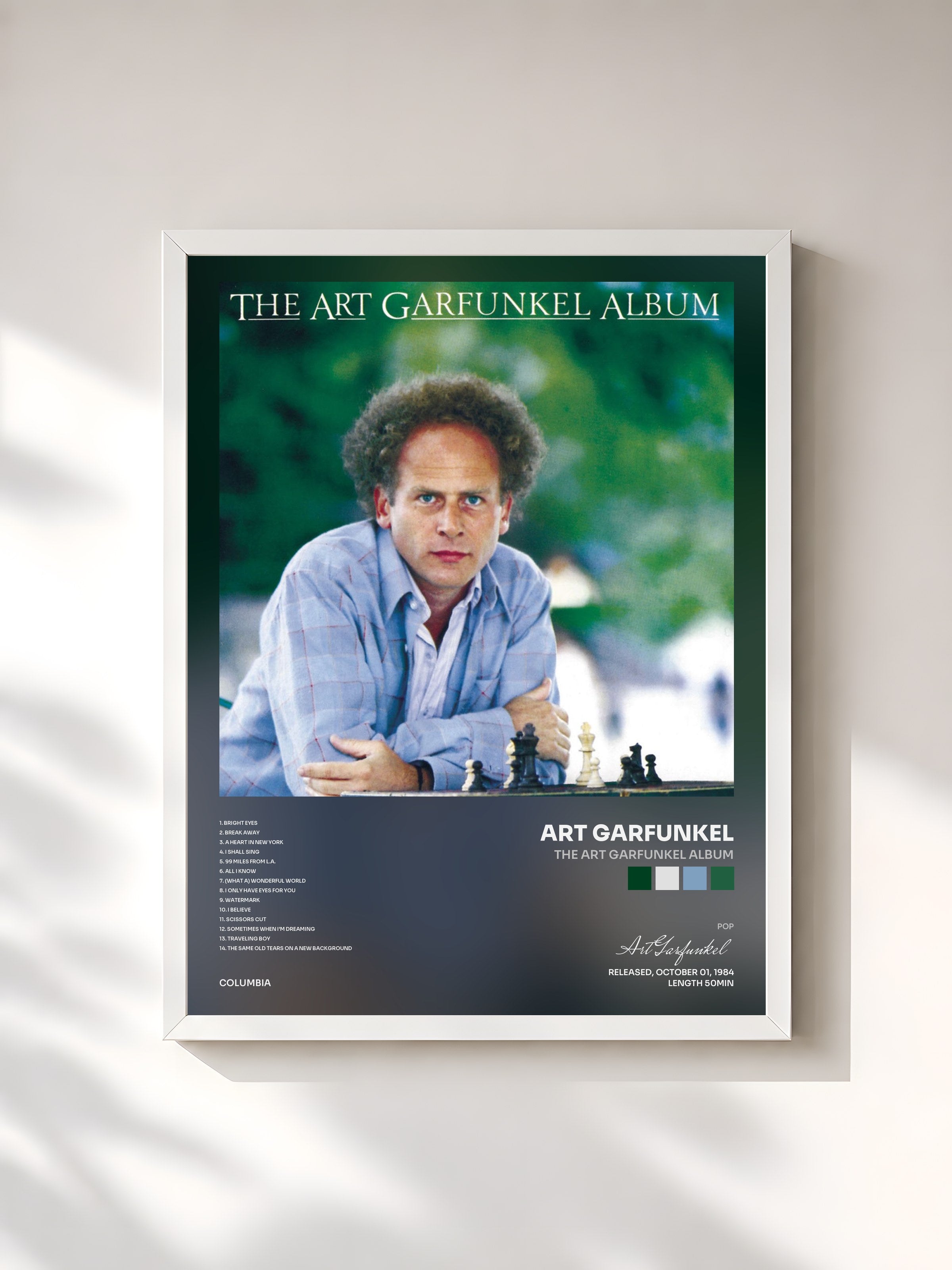 #blanc Tableau de l'album The Art Garfunkel Album de Art Garfunkel, cadre blanc, imprimé et encadré en France