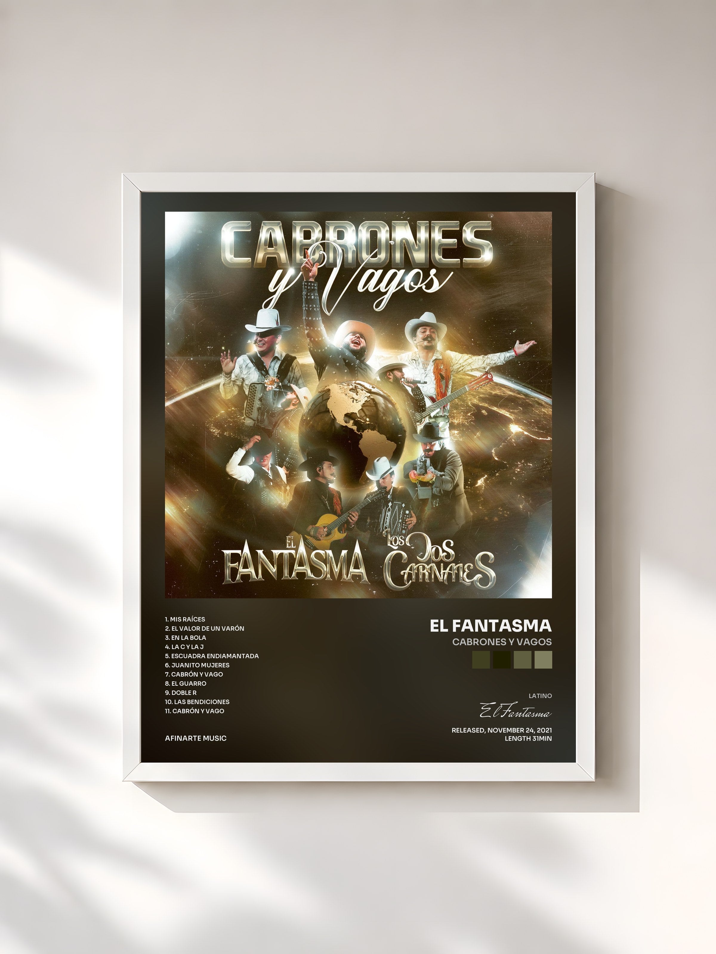 #blanc Tableau de l'album Cabrones y Vagos de El Fantasma, cadre blanc, imprimé et encadré en France