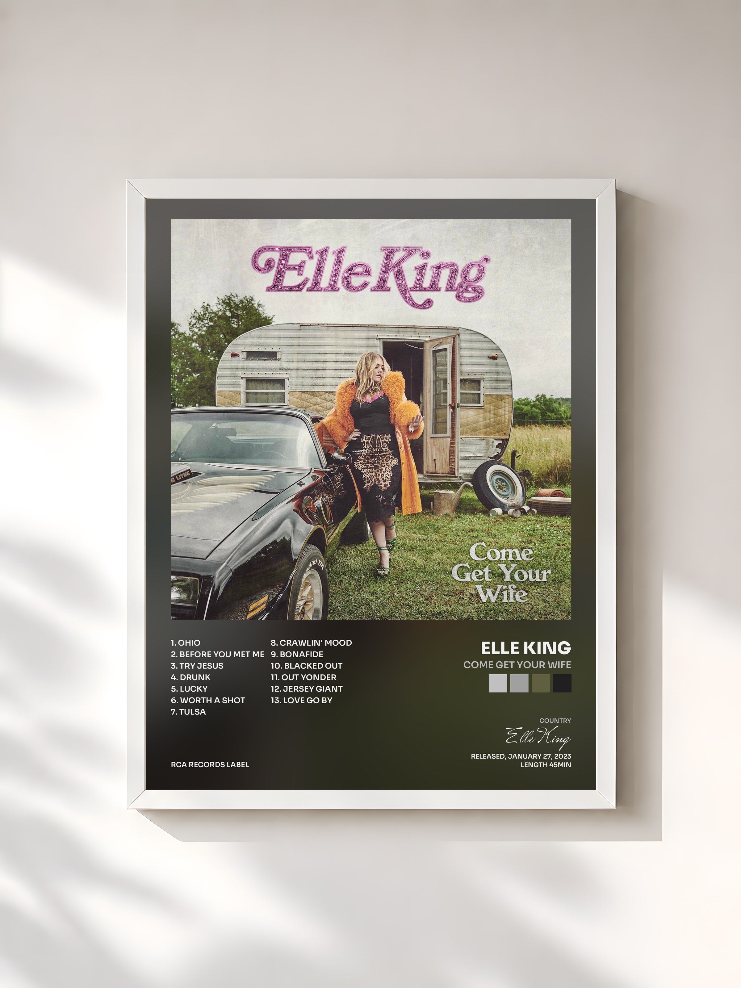 #blanc Tableau de l'album Come Get Your Wife de Elle King, cadre blanc, imprimé et encadré en France