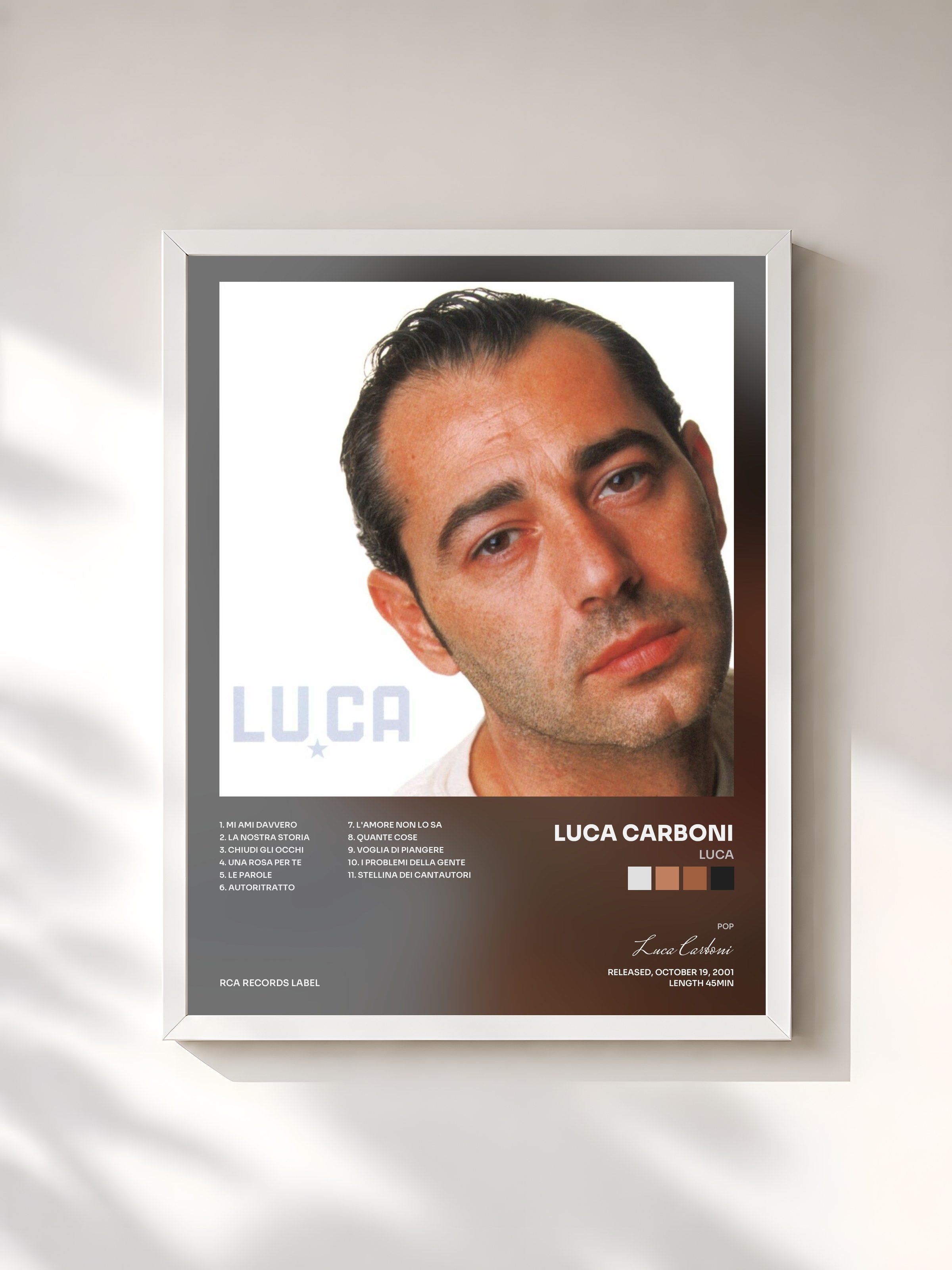 #blanc Tableau de l'album Luca de Luca Carboni, cadre blanc, imprimé et encadré en France