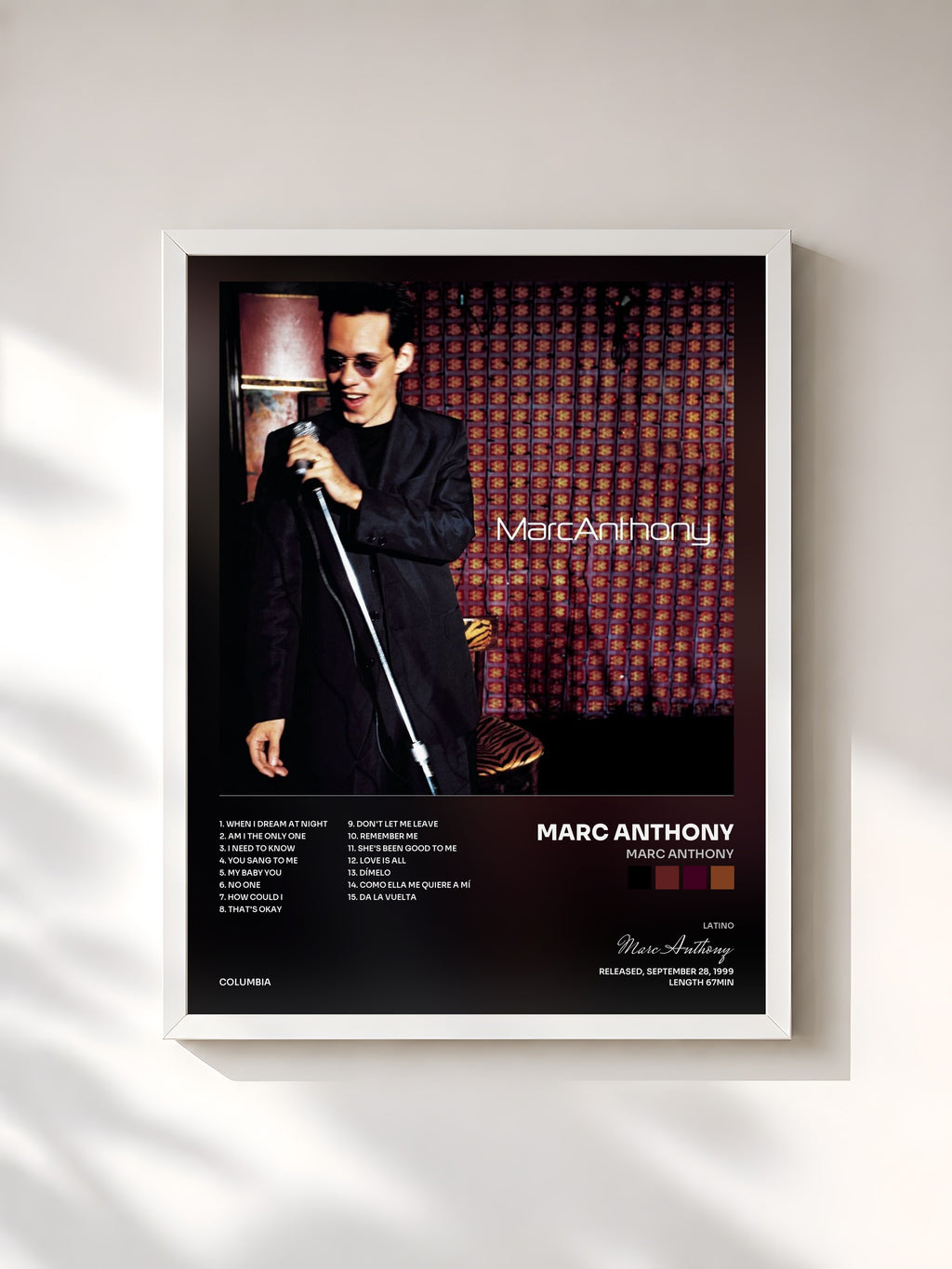 #blanc Tableau de l'album Marc Anthony de Marc Anthony, cadre blanc, imprimé et encadré en France