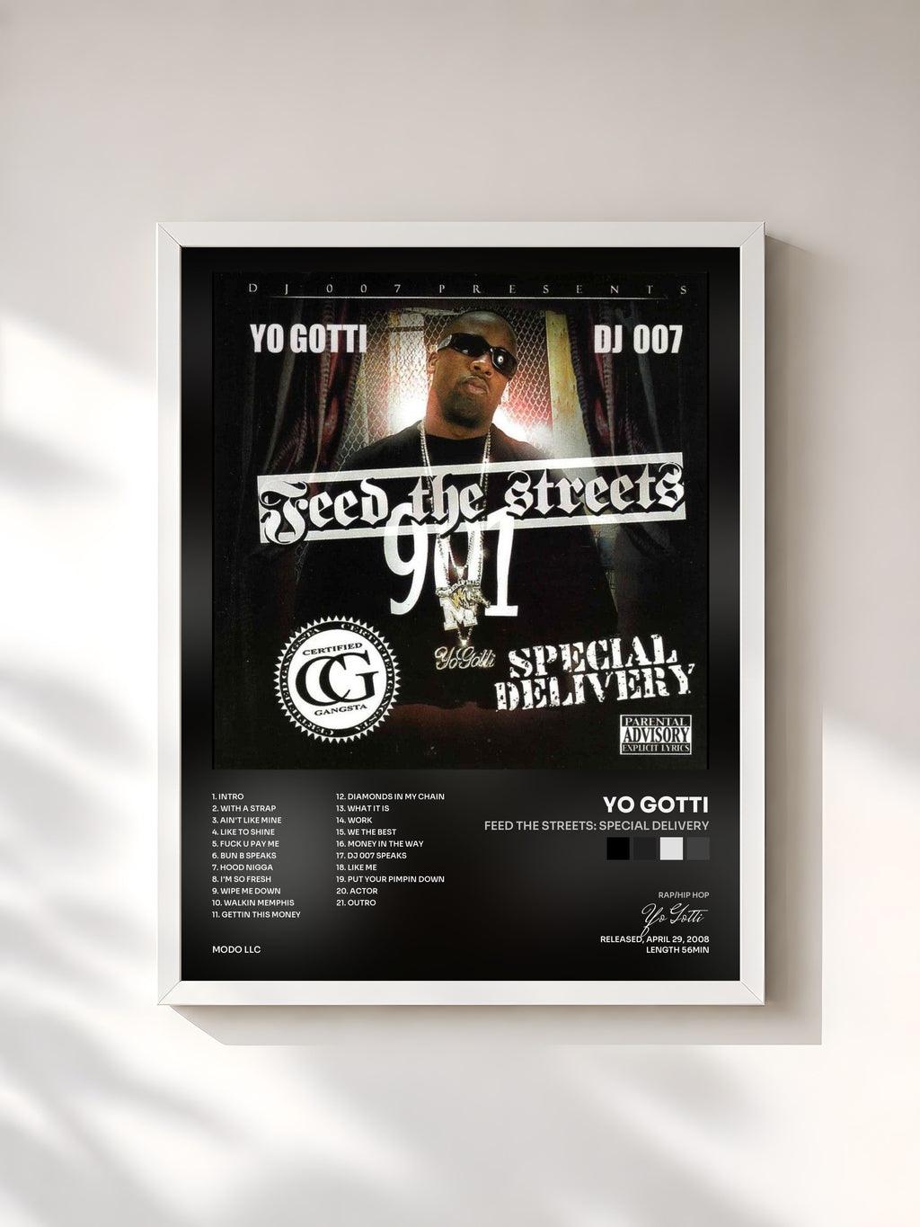 #blanc Tableau de l'album Feed The Streets: Special Delivery de Yo Gotti, cadre blanc, imprimé et encadré en France
