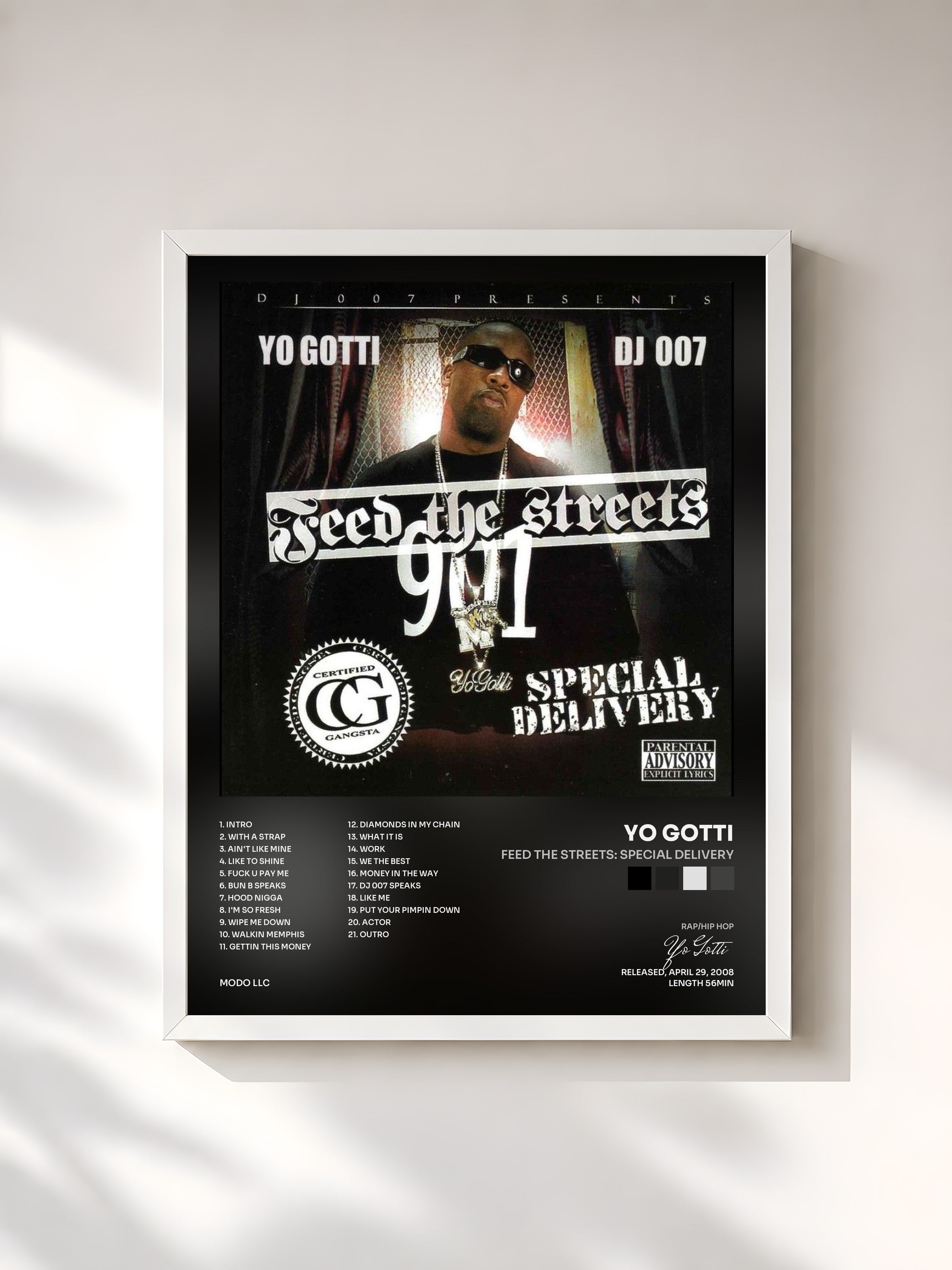 #blanc Tableau de l'album Feed The Streets: Special Delivery de Yo Gotti, cadre blanc, imprimé et encadré en France