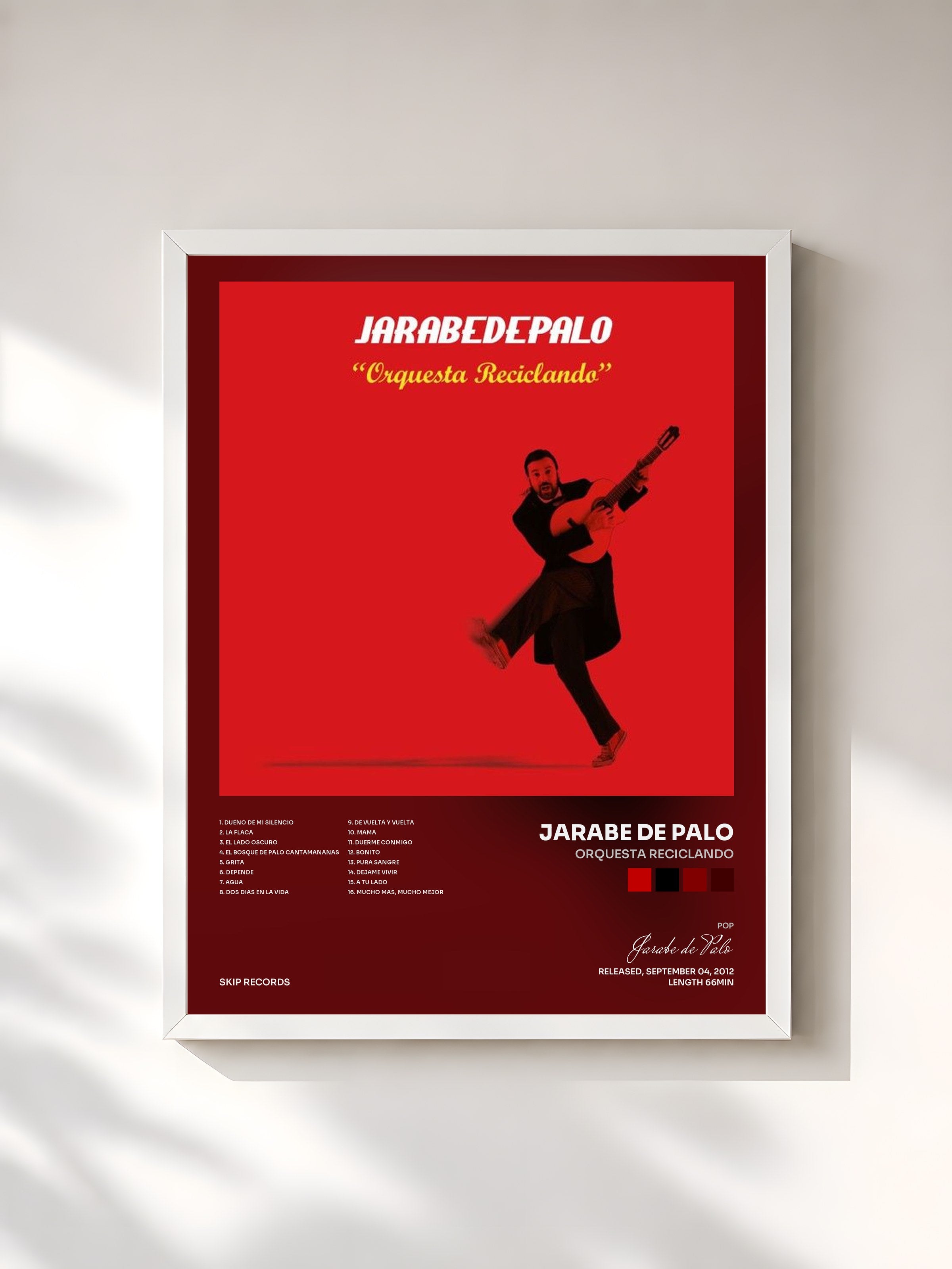 #blanc Tableau de l'album Orquesta Reciclando de Jarabe de Palo, cadre blanc, imprimé et encadré en France