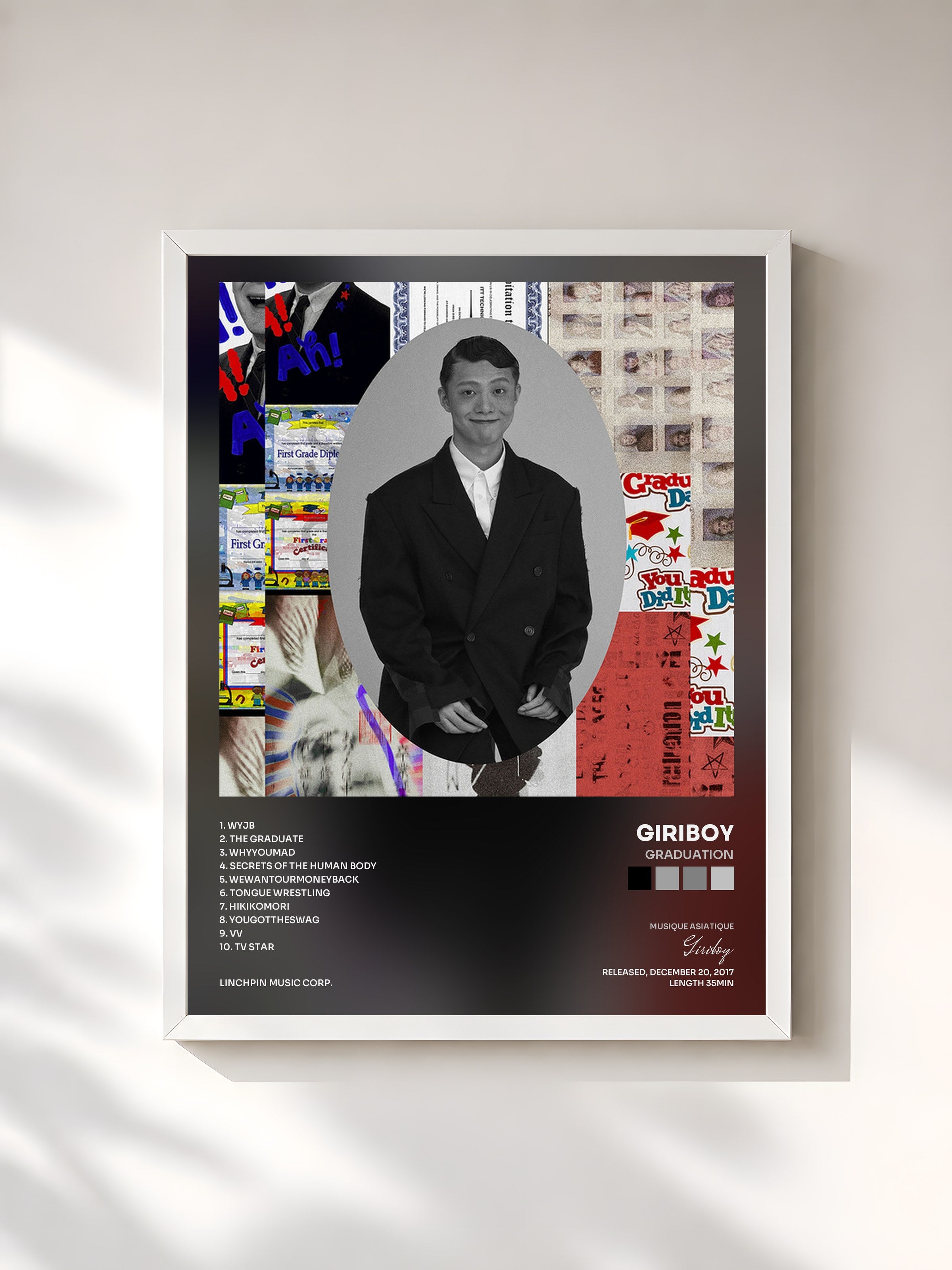 #blanc Tableau de l'album Graduation de Giriboy, cadre blanc, imprimé et encadré en France