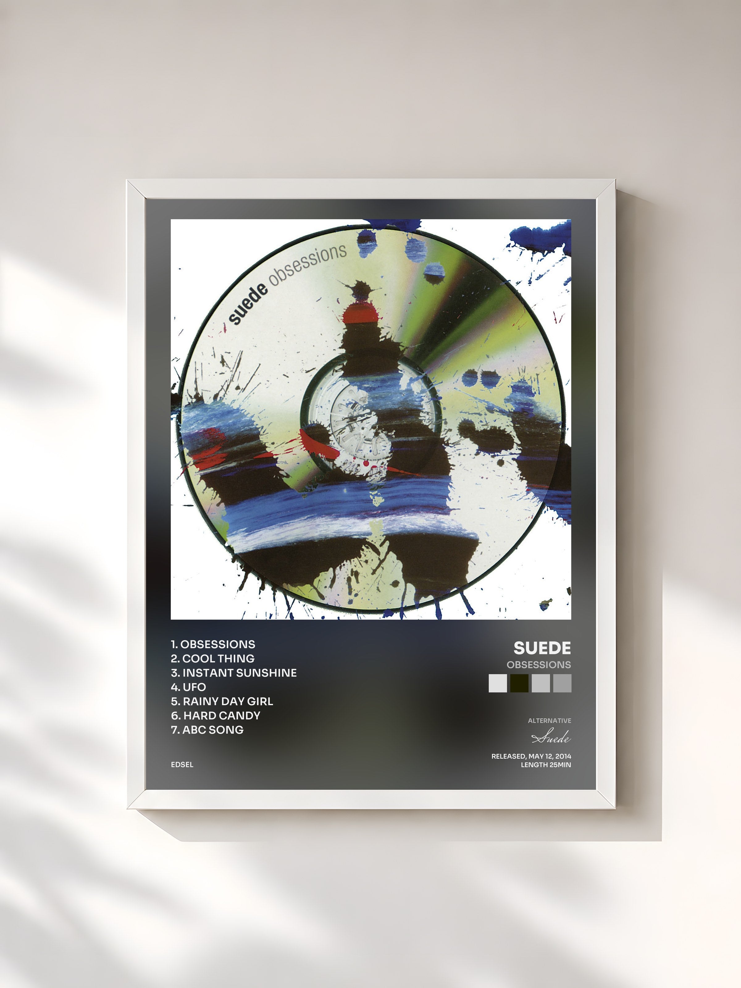 #blanc Tableau de l'album Obsessions de Suede, cadre blanc, imprimé et encadré en France