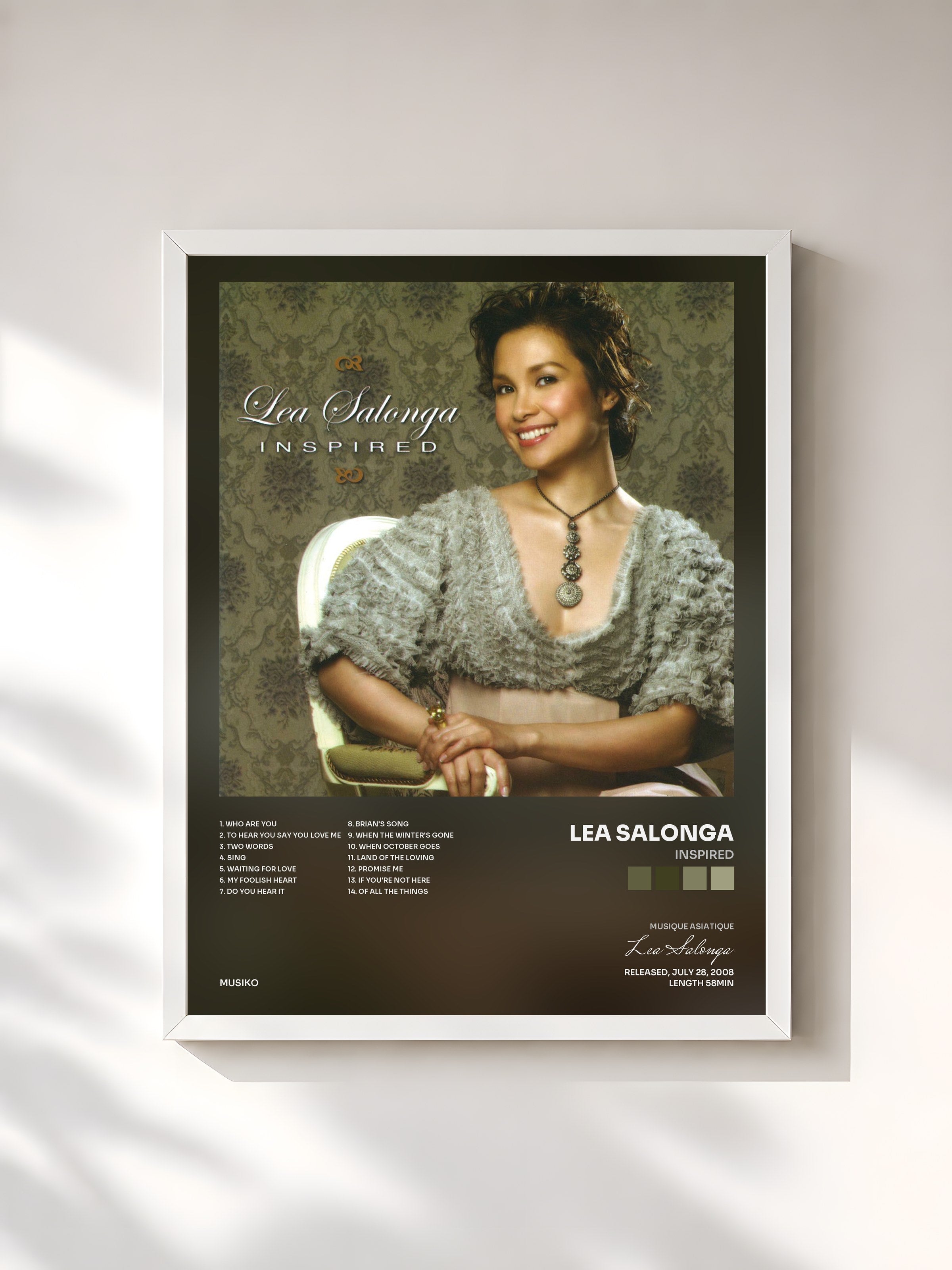 #blanc Tableau de l'album Inspired de Lea Salonga, cadre blanc, imprimé et encadré en France