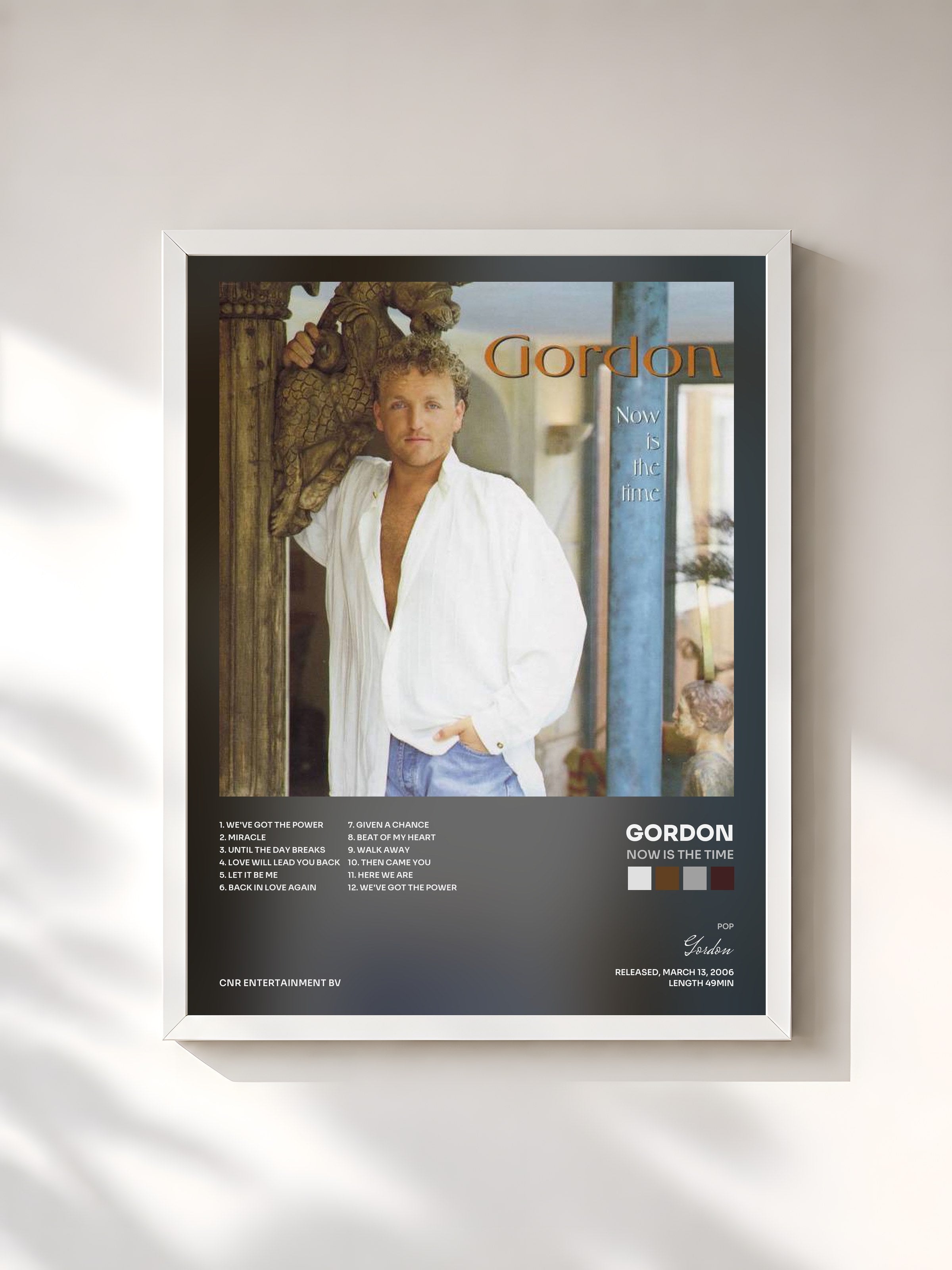#blanc Tableau de l'album Now Is The Time de Gordon, cadre blanc, imprimé et encadré en France