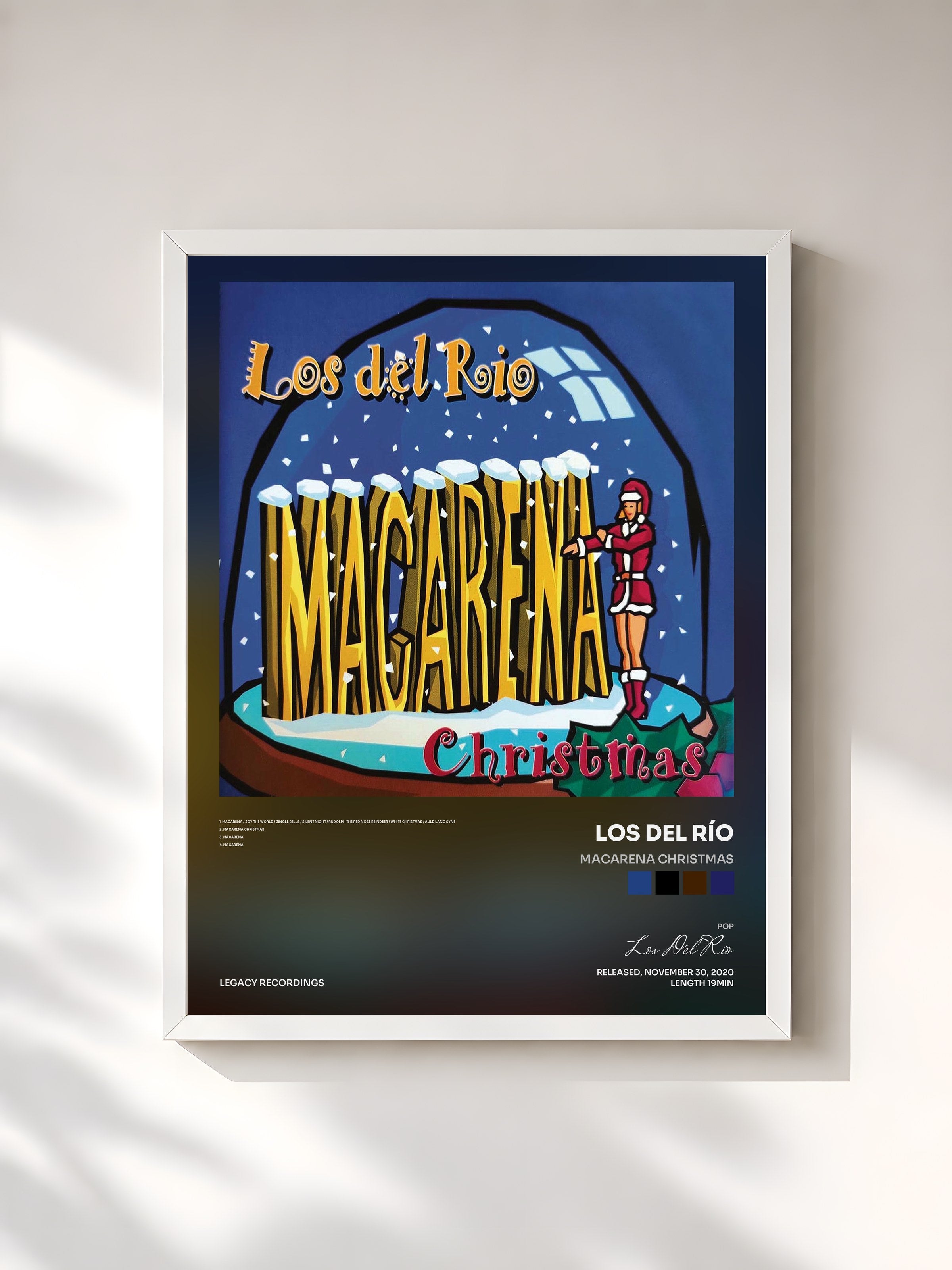 #blanc Tableau de l'album Macarena Christmas de Los Del Río, cadre blanc, imprimé et encadré en France