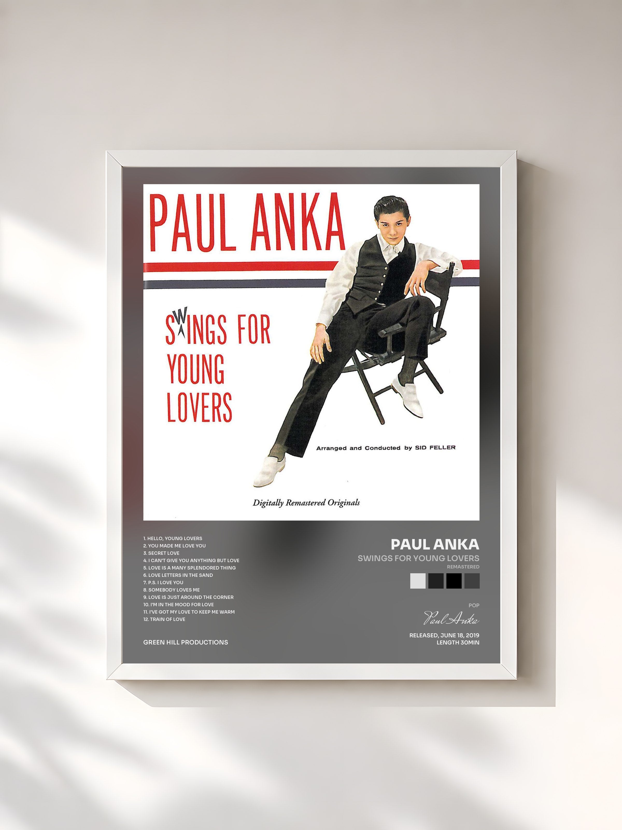 #blanc Tableau de l'album Swings For Young Lovers (Remastered) de Paul Anka, cadre blanc, imprimé et encadré en France
