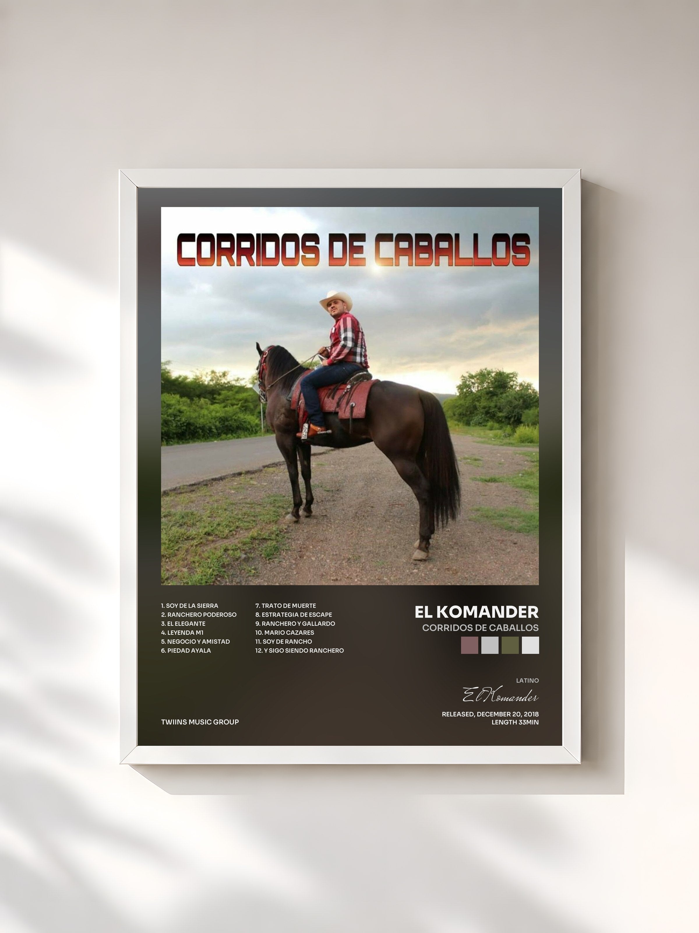 #blanc Tableau de l'album Corridos De Caballos de El Komander, cadre blanc, imprimé et encadré en France