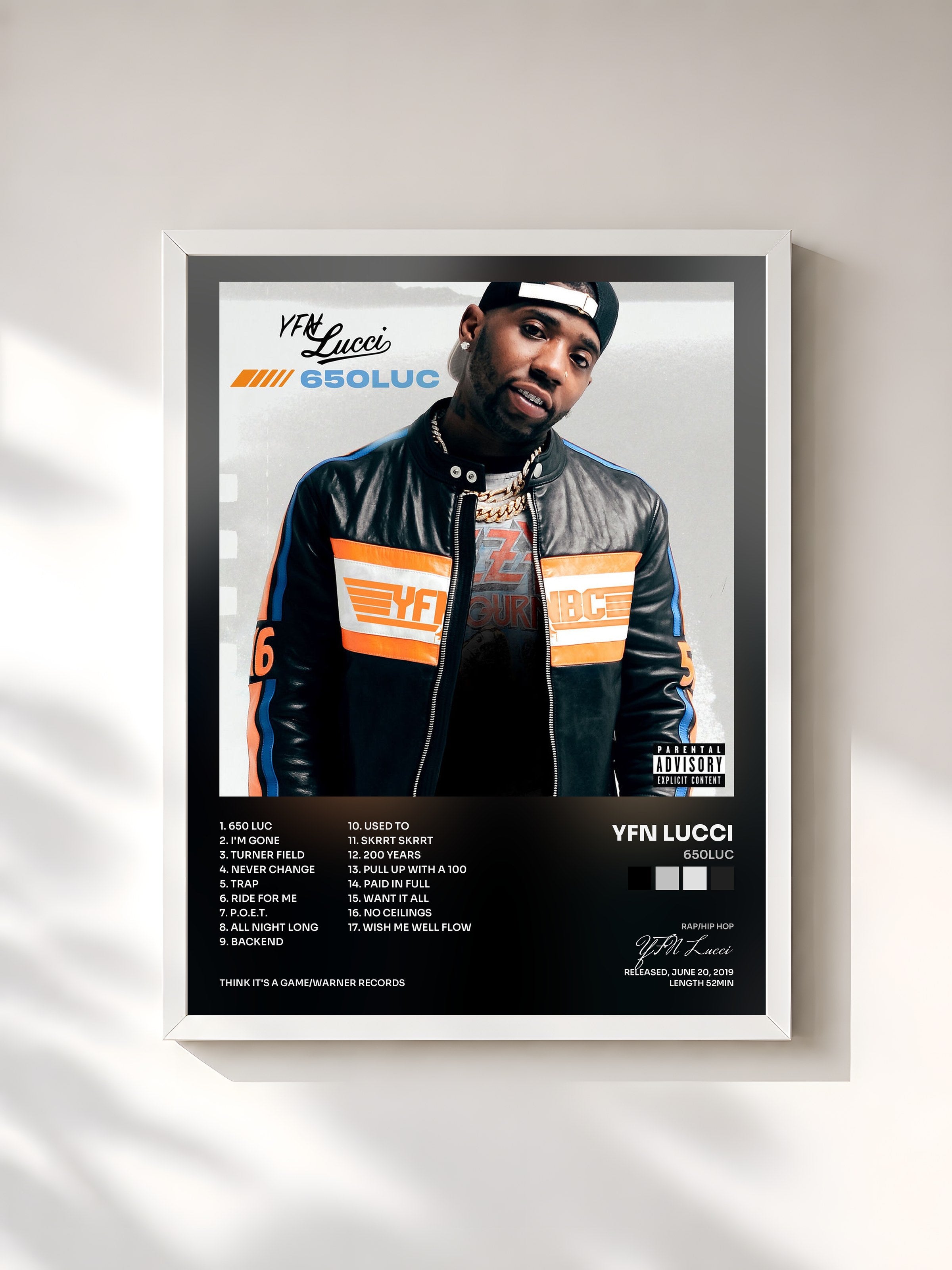 #blanc Tableau de l'album 650Luc de YFN Lucci, cadre blanc, imprimé et encadré en France