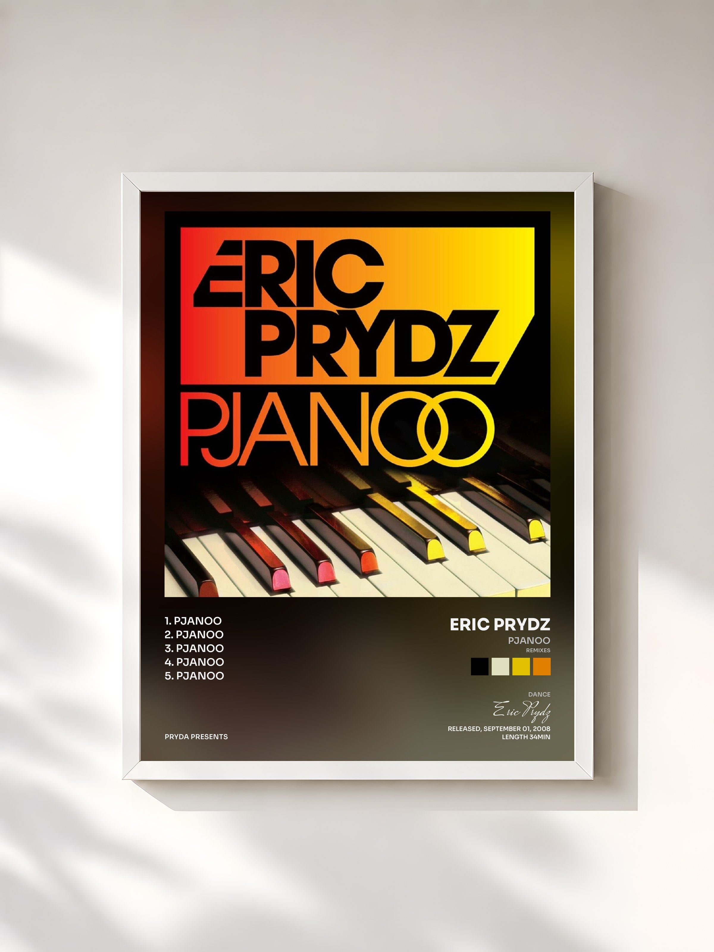 #blanc Tableau de l'album Pjanoo (Remixes) de Eric Prydz, cadre blanc, imprimé et encadré en France