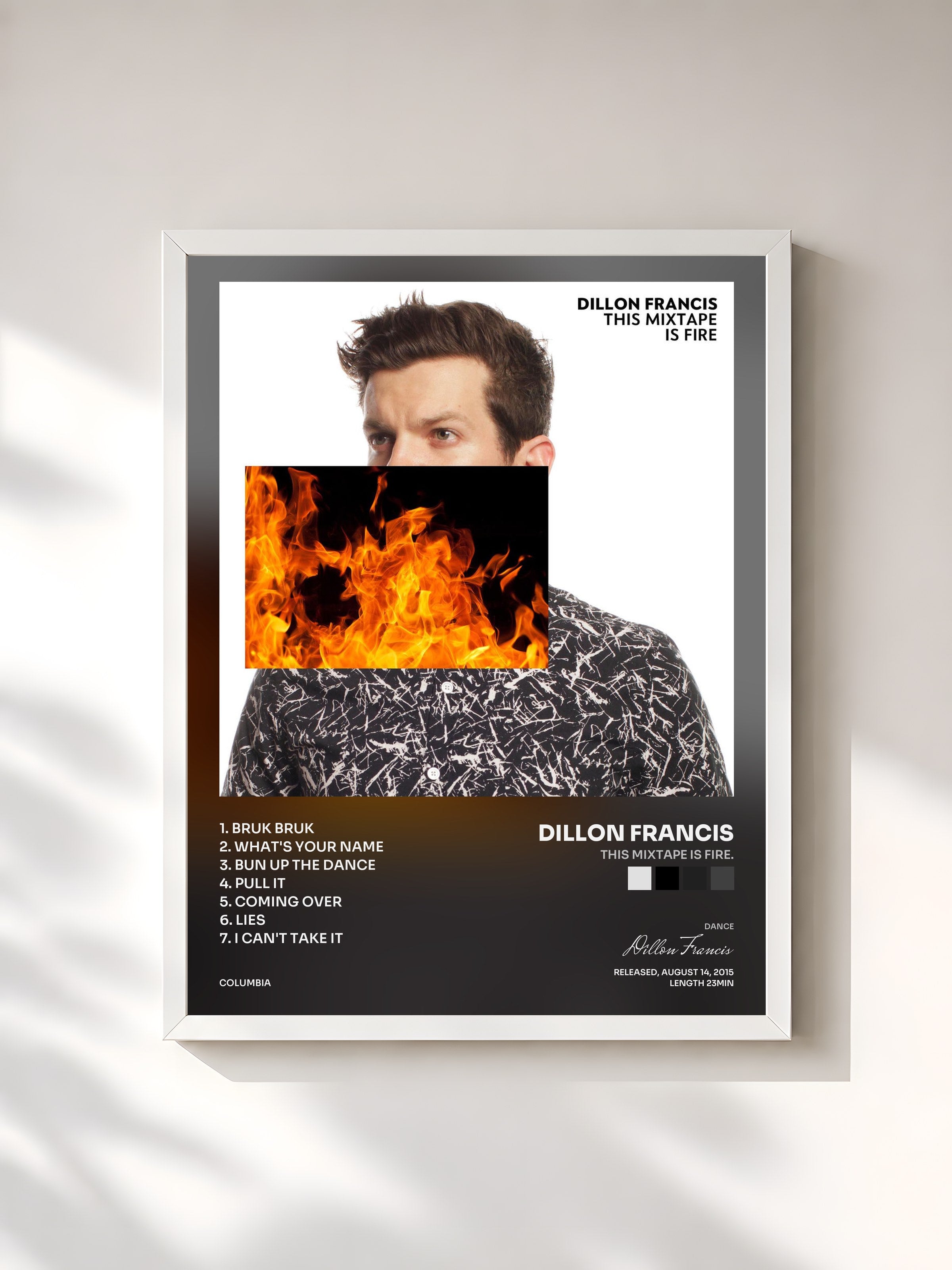 #blanc Tableau de l'album This Mixtape is Fire. de Dillon Francis, cadre blanc, imprimé et encadré en France