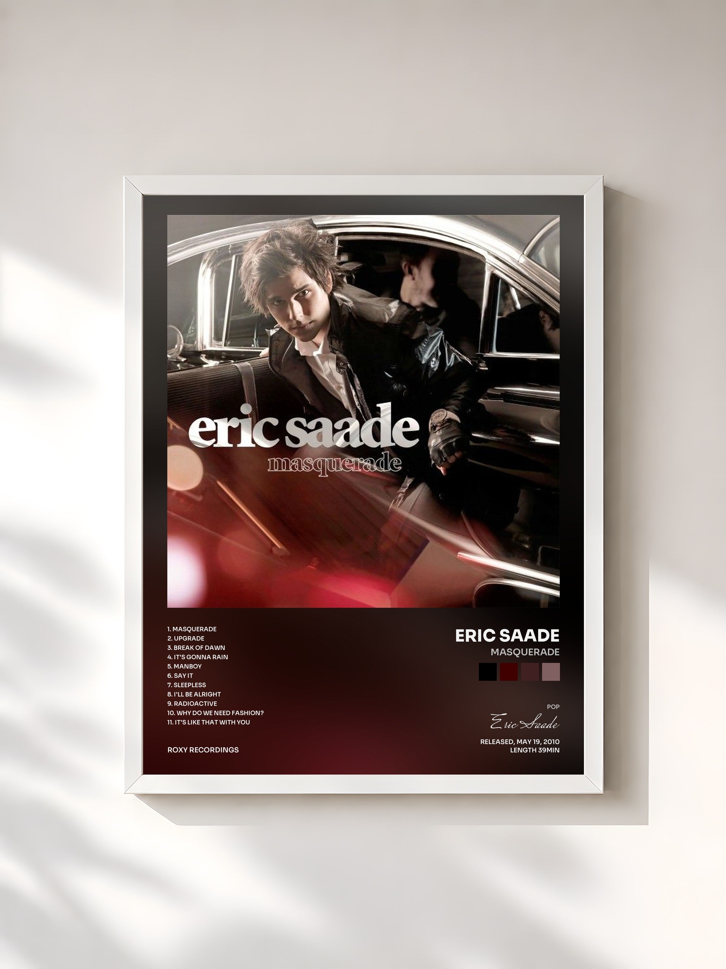 #blanc Tableau de l'album Masquerade de Eric Saade, cadre blanc, imprimé et encadré en France