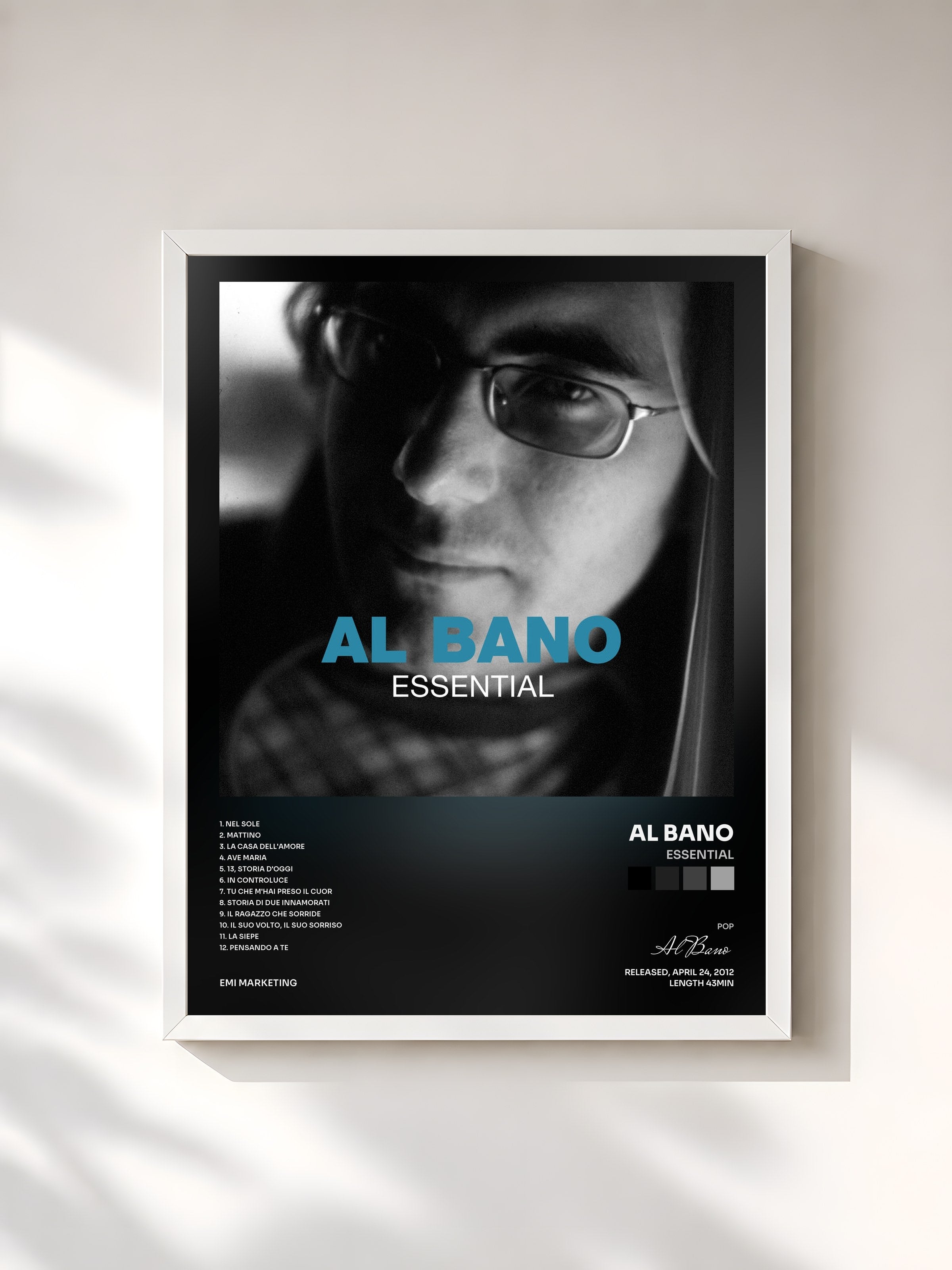#blanc Tableau de l'album Essential de Al Bano, cadre blanc, imprimé et encadré en France