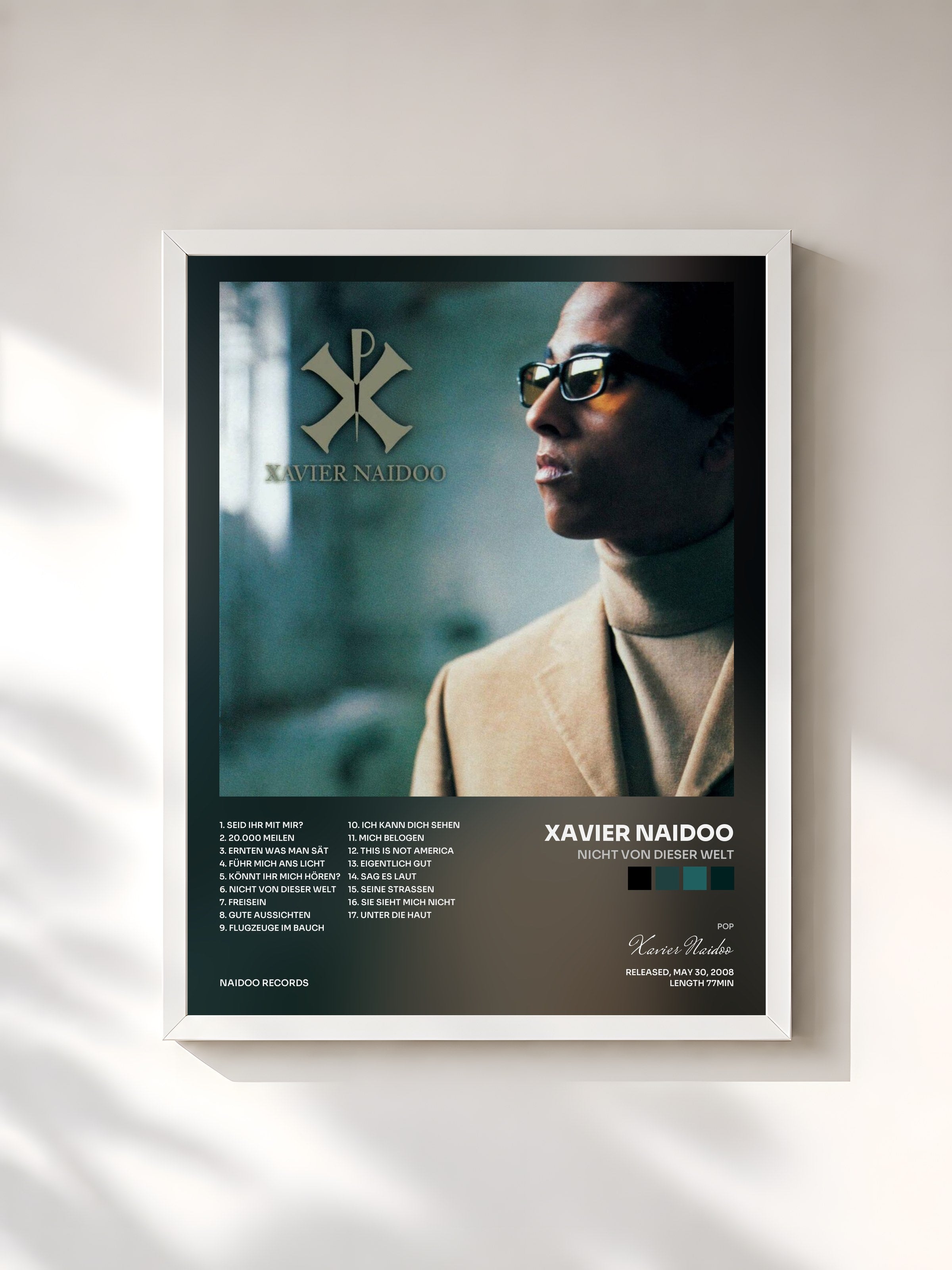 #blanc Tableau de l'album Nicht von dieser Welt de Xavier Naidoo, cadre blanc, imprimé et encadré en France