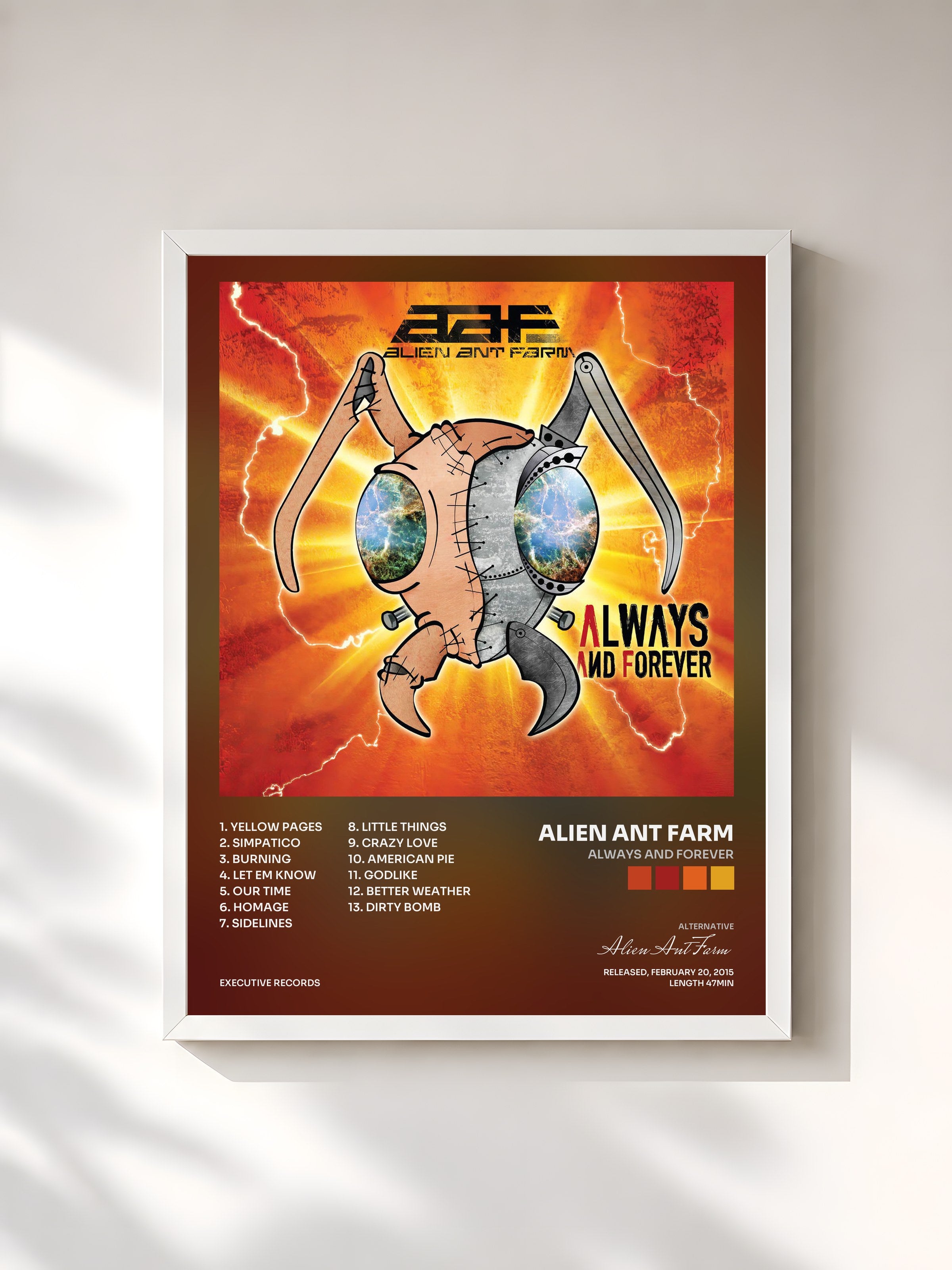 #blanc Tableau de l'album Always And Forever de Alien Ant Farm, cadre blanc, imprimé et encadré en France
