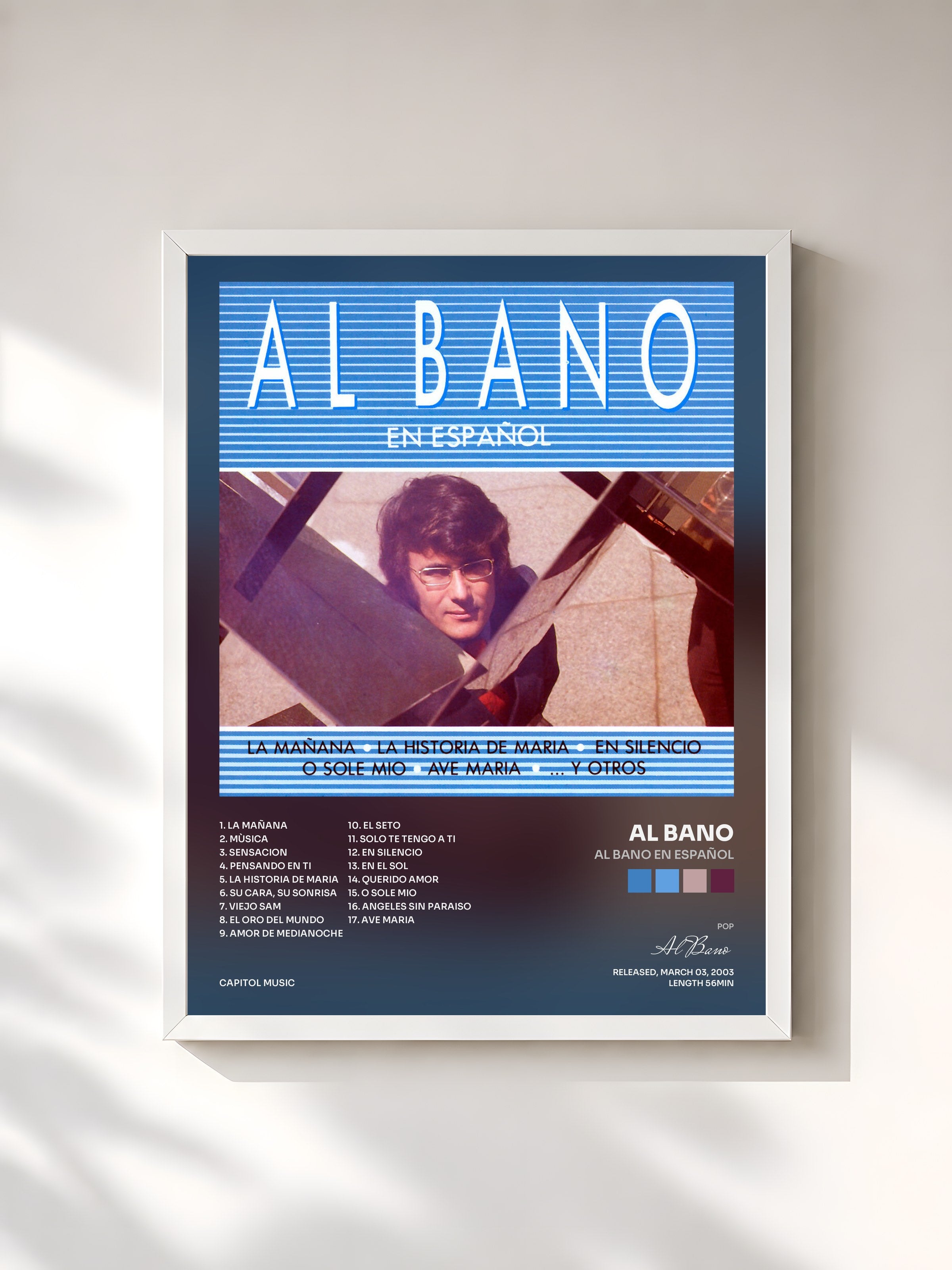 #blanc Tableau de l'album Al Bano En Español de Al Bano, cadre blanc, imprimé et encadré en France
