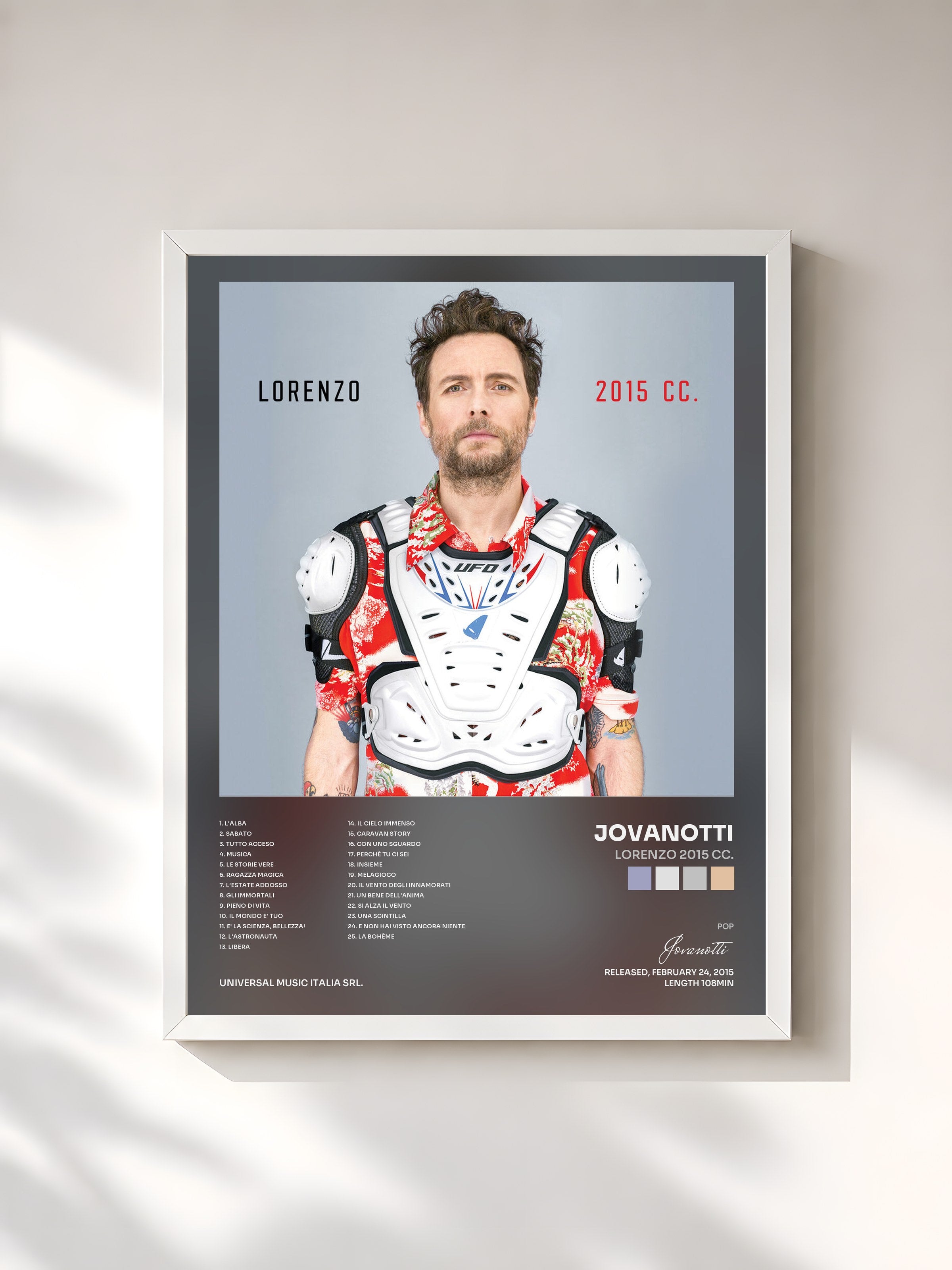 #blanc Tableau de l'album Lorenzo 2015 CC. de Jovanotti, cadre blanc, imprimé et encadré en France