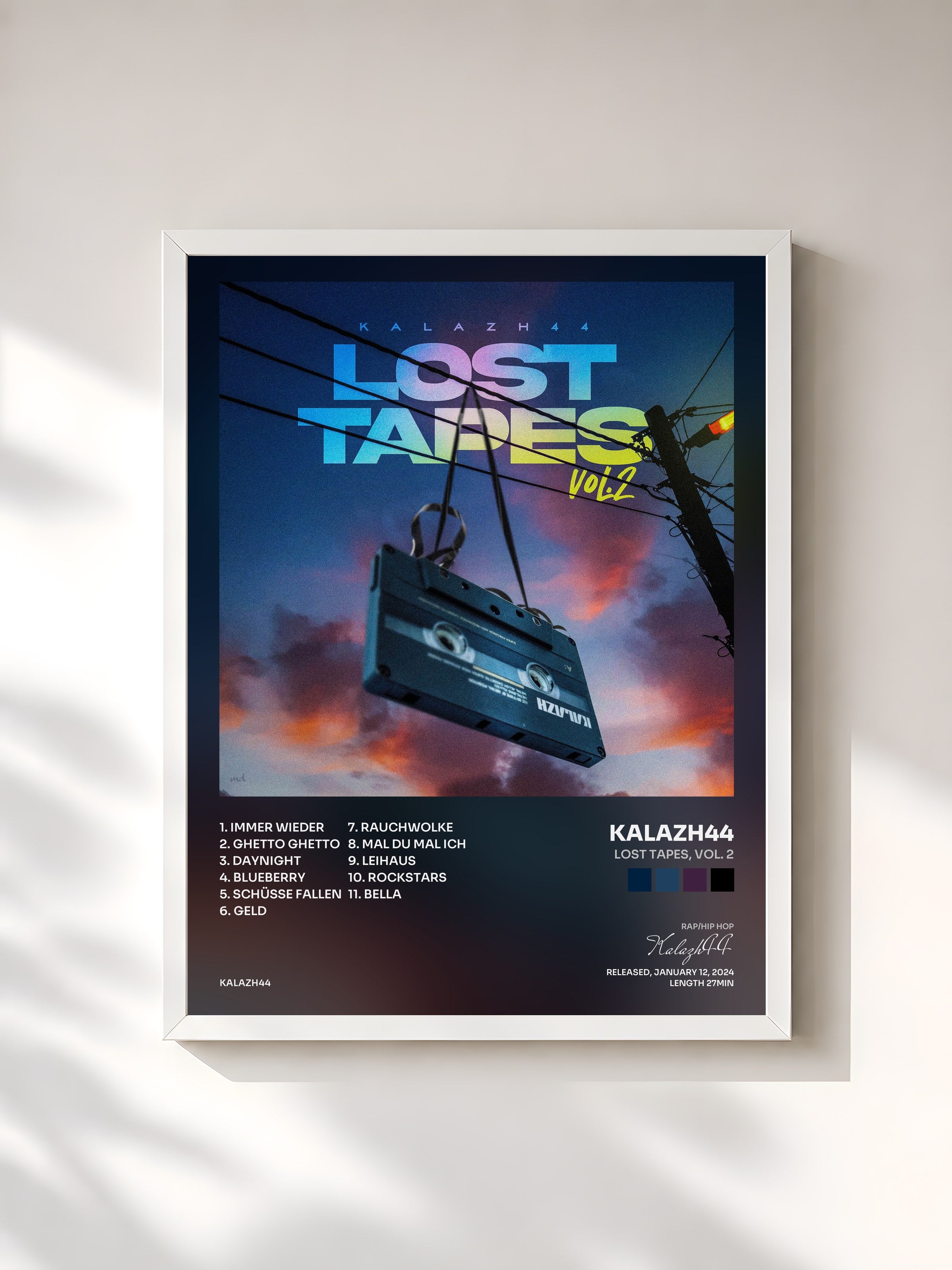 #blanc Tableau de l'album Lost Tapes, Vol. 2 de Kalazh44, cadre blanc, imprimé et encadré en France