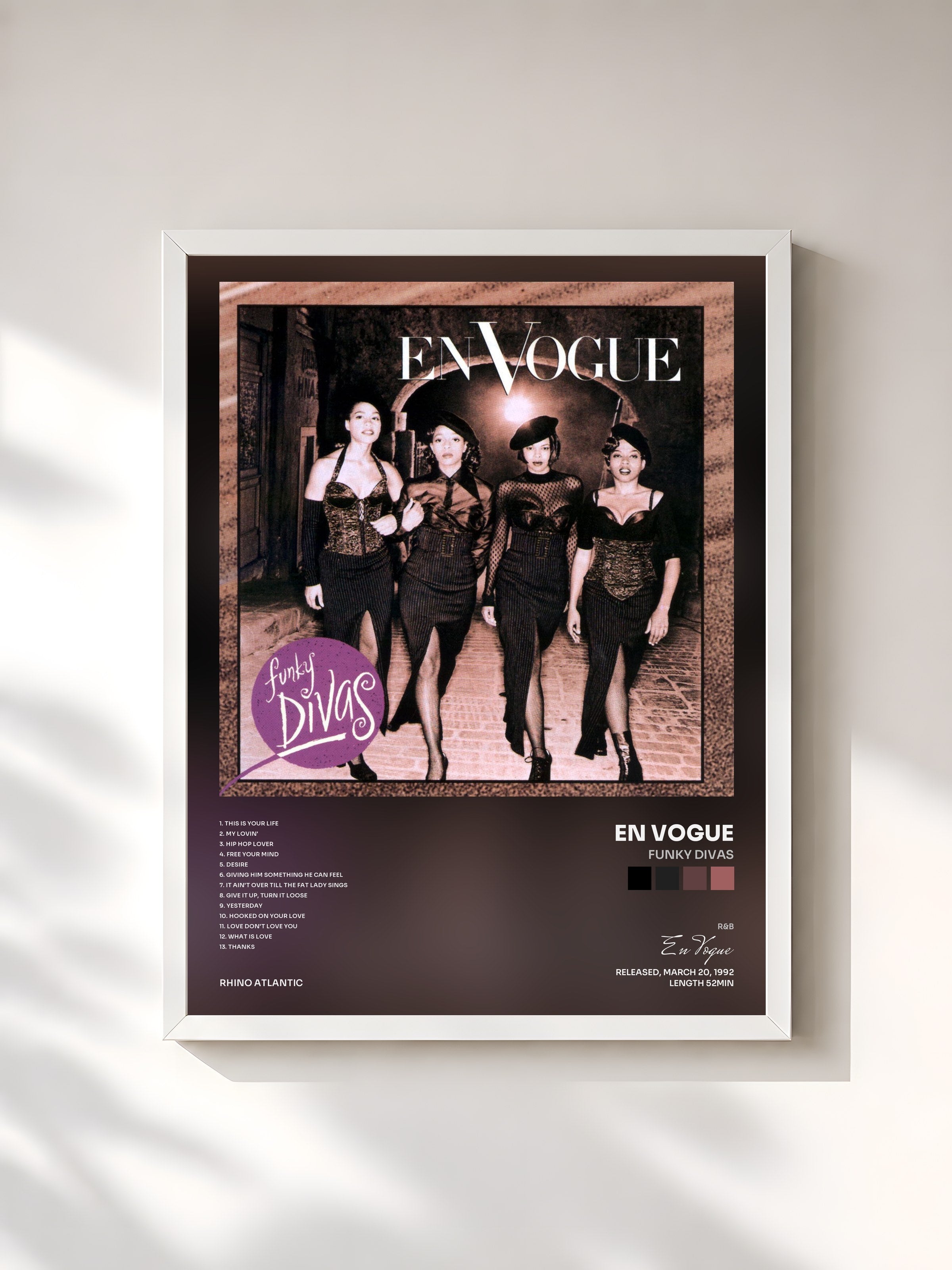 #blanc Tableau de l'album Funky Divas de En Vogue, cadre blanc, imprimé et encadré en France