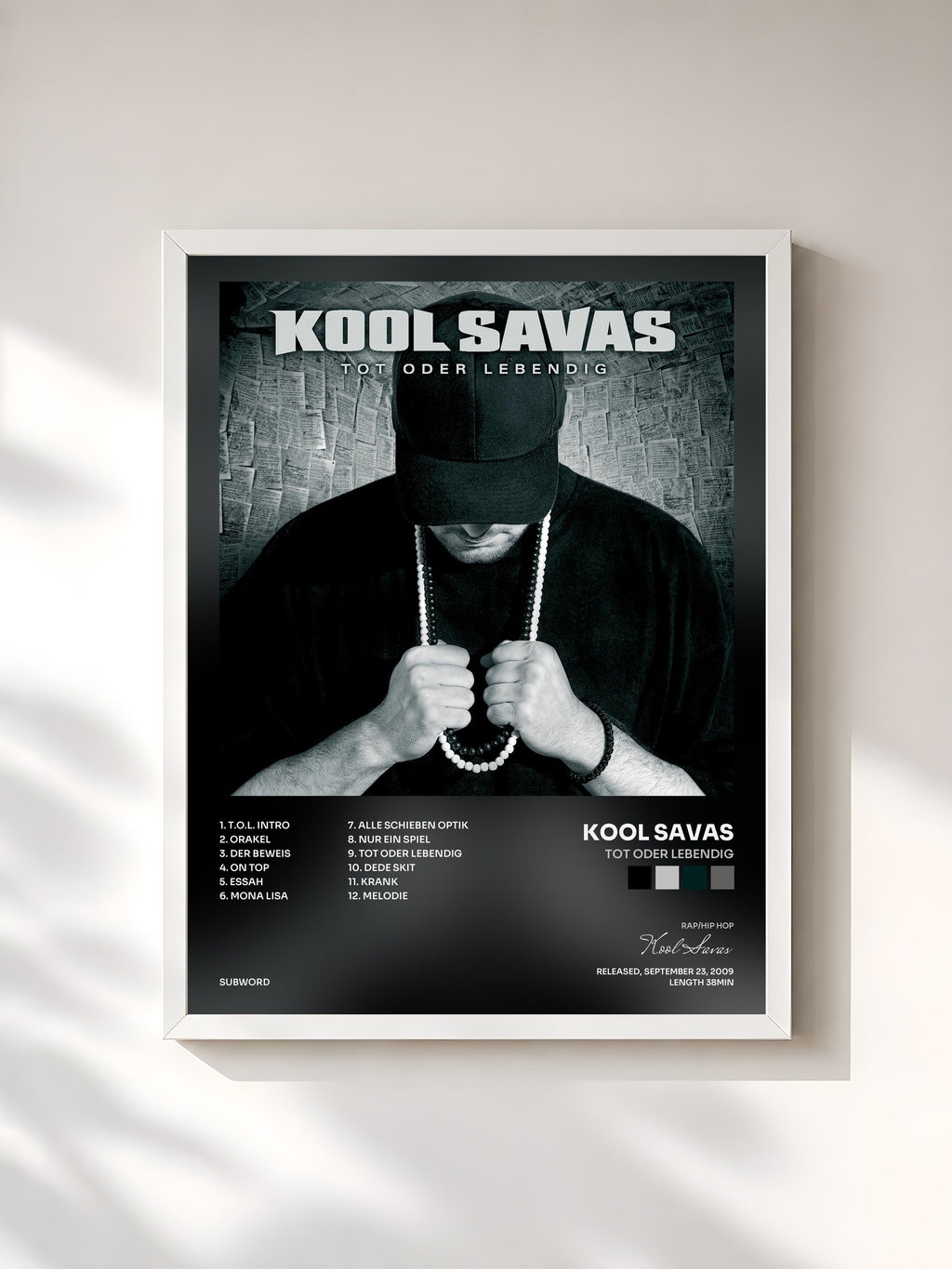 #blanc Tot oder lebendig by Kool Savas as a framed art print, white frame, printed and framed in France