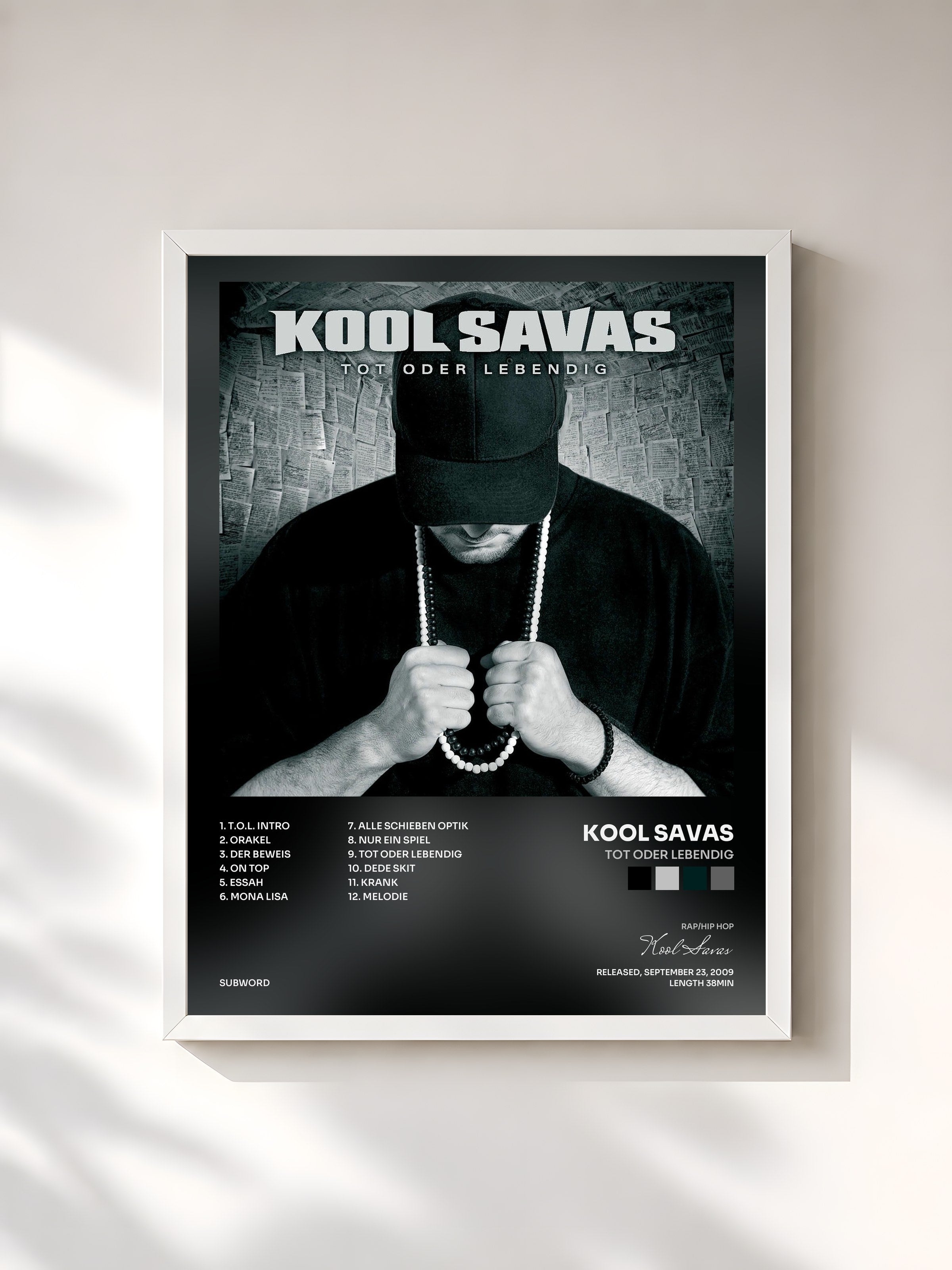#blanc Tableau de l'album Tot oder lebendig de Kool Savas, cadre blanc, imprimé et encadré en France