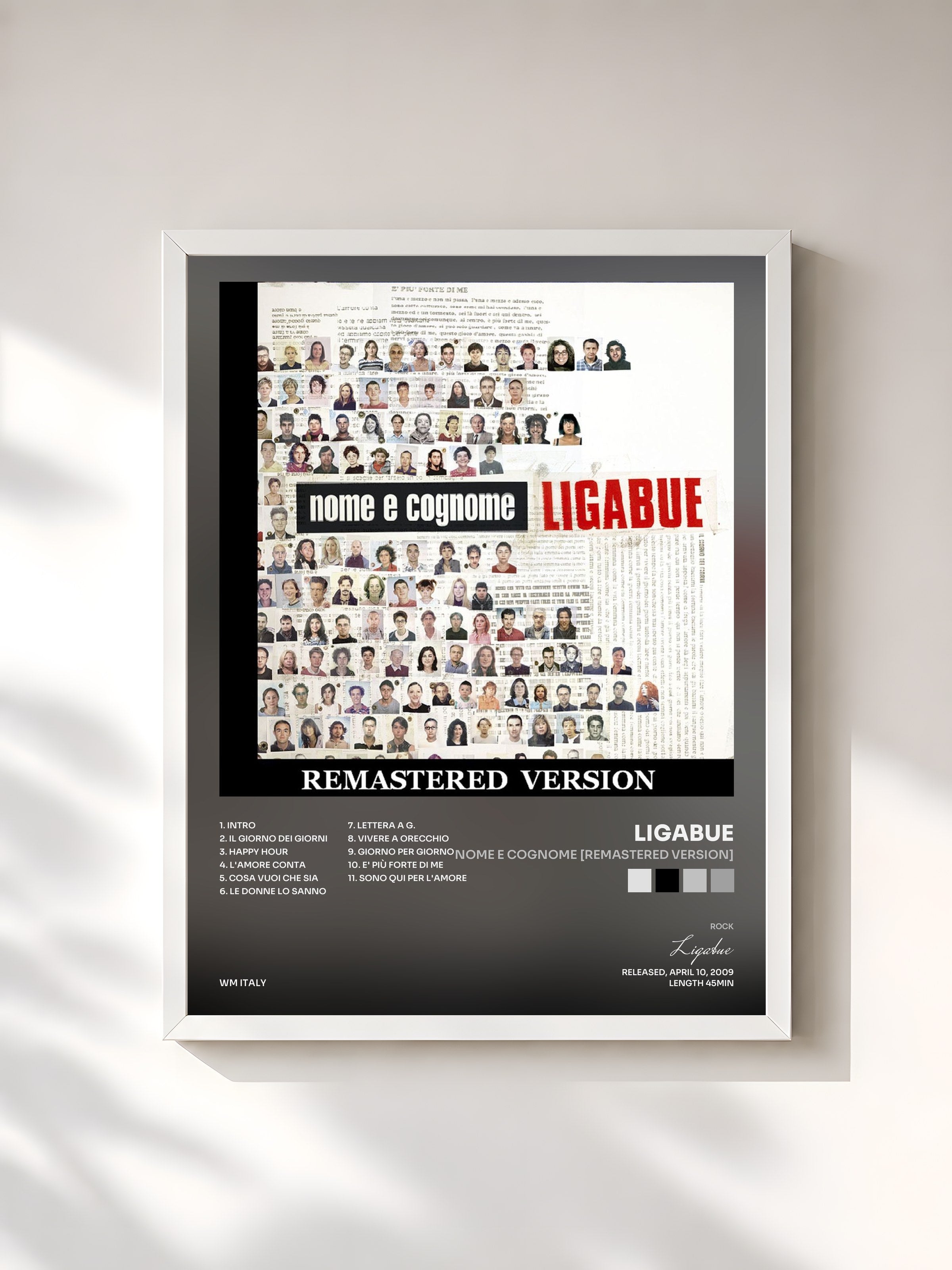 #blanc Tableau de l'album Nome e cognome [Remastered Version] de Ligabue, cadre blanc, imprimé et encadré en France