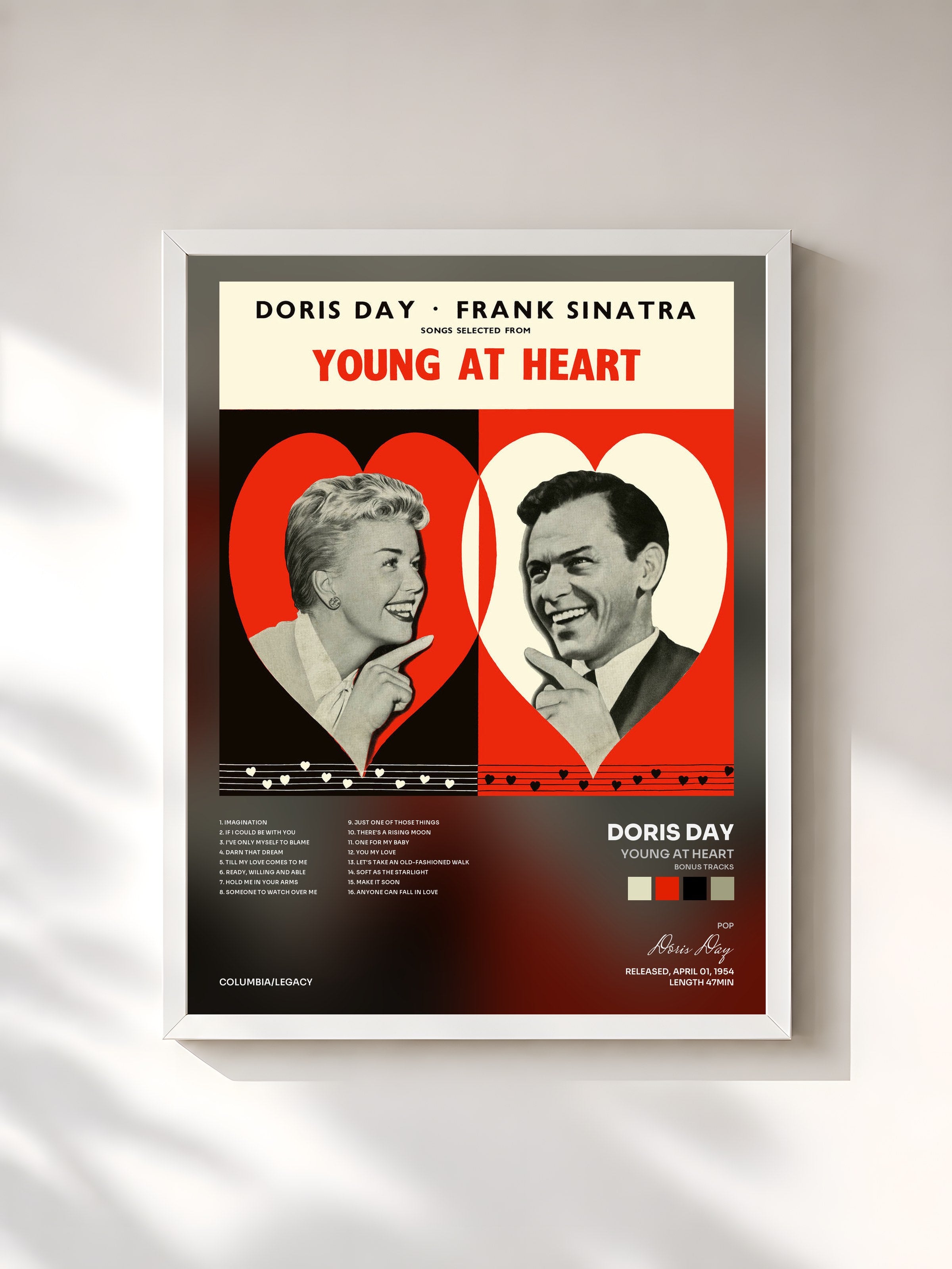 #blanc Tableau de l'album Young At Heart (Bonus Tracks) de Doris Day, cadre blanc, imprimé et encadré en France