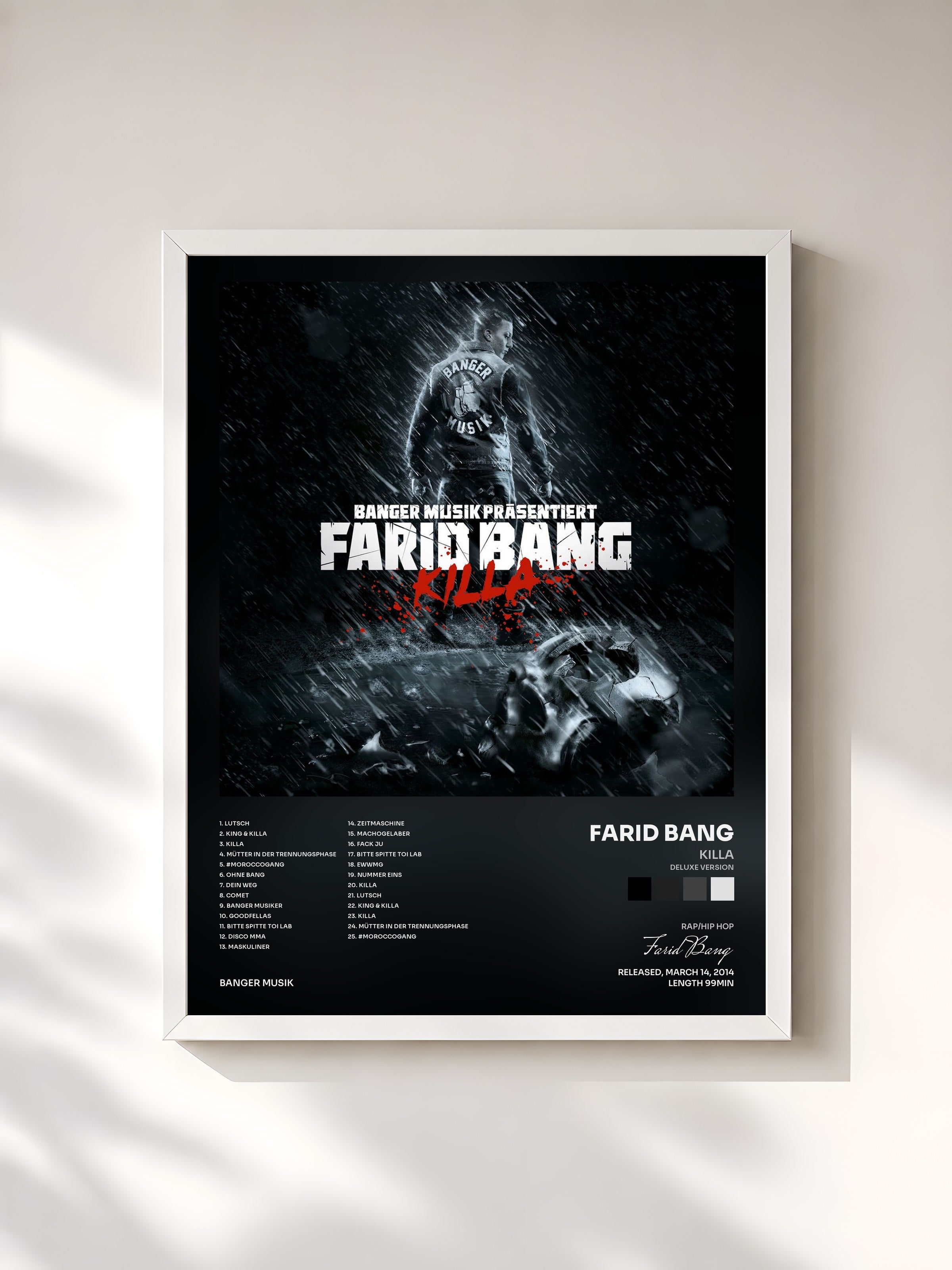 #blanc Tableau de l'album Killa (Deluxe Version) de Farid Bang, cadre blanc, imprimé et encadré en France
