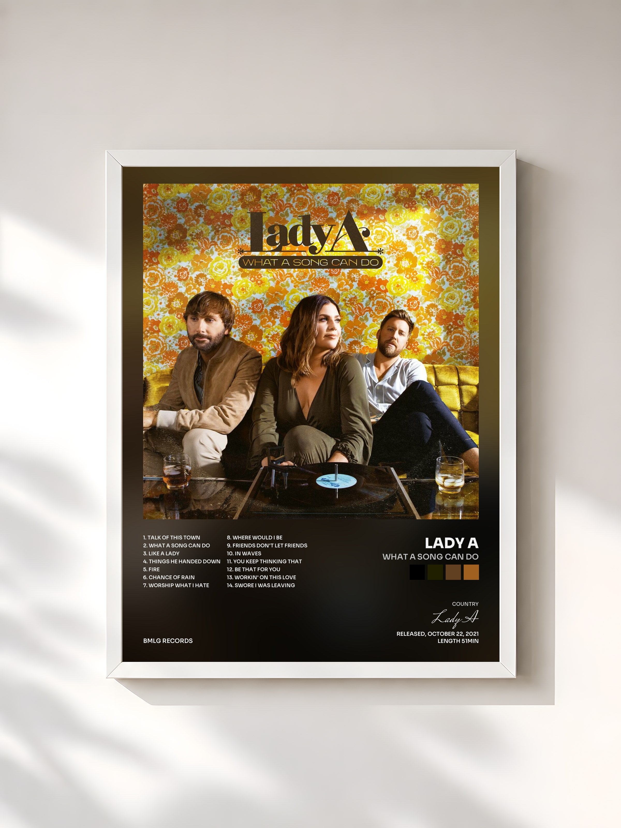 #blanc Tableau de l'album What A Song Can Do de Lady A, cadre blanc, imprimé et encadré en France