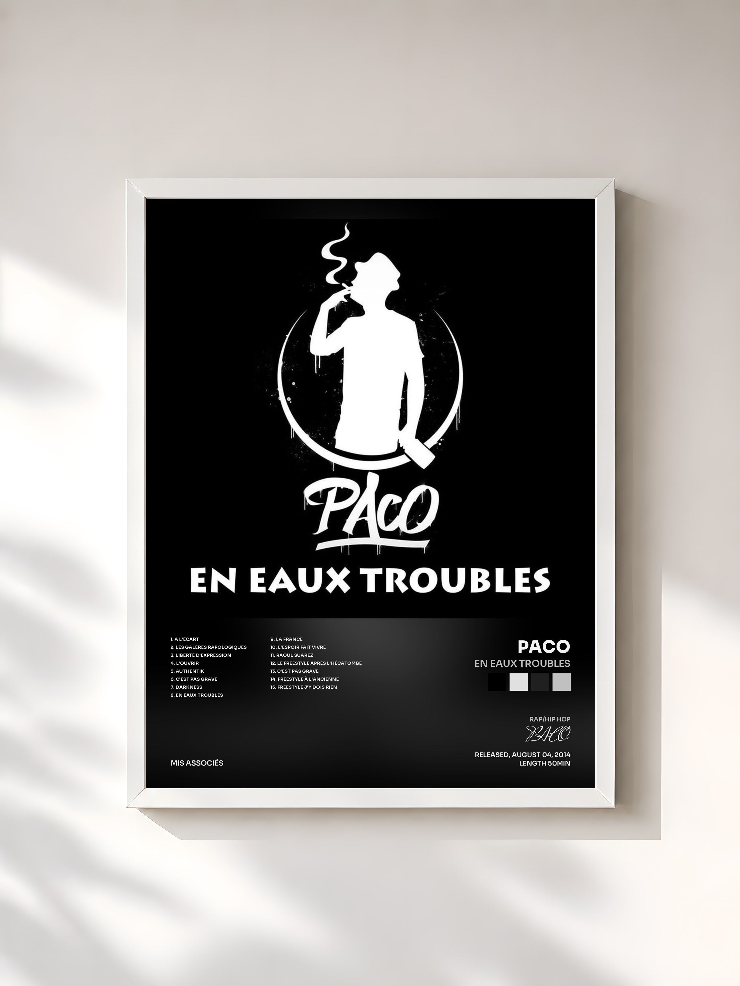 #blanc Tableau de l'album En eaux troubles de PACO, cadre blanc, imprimé et encadré en France