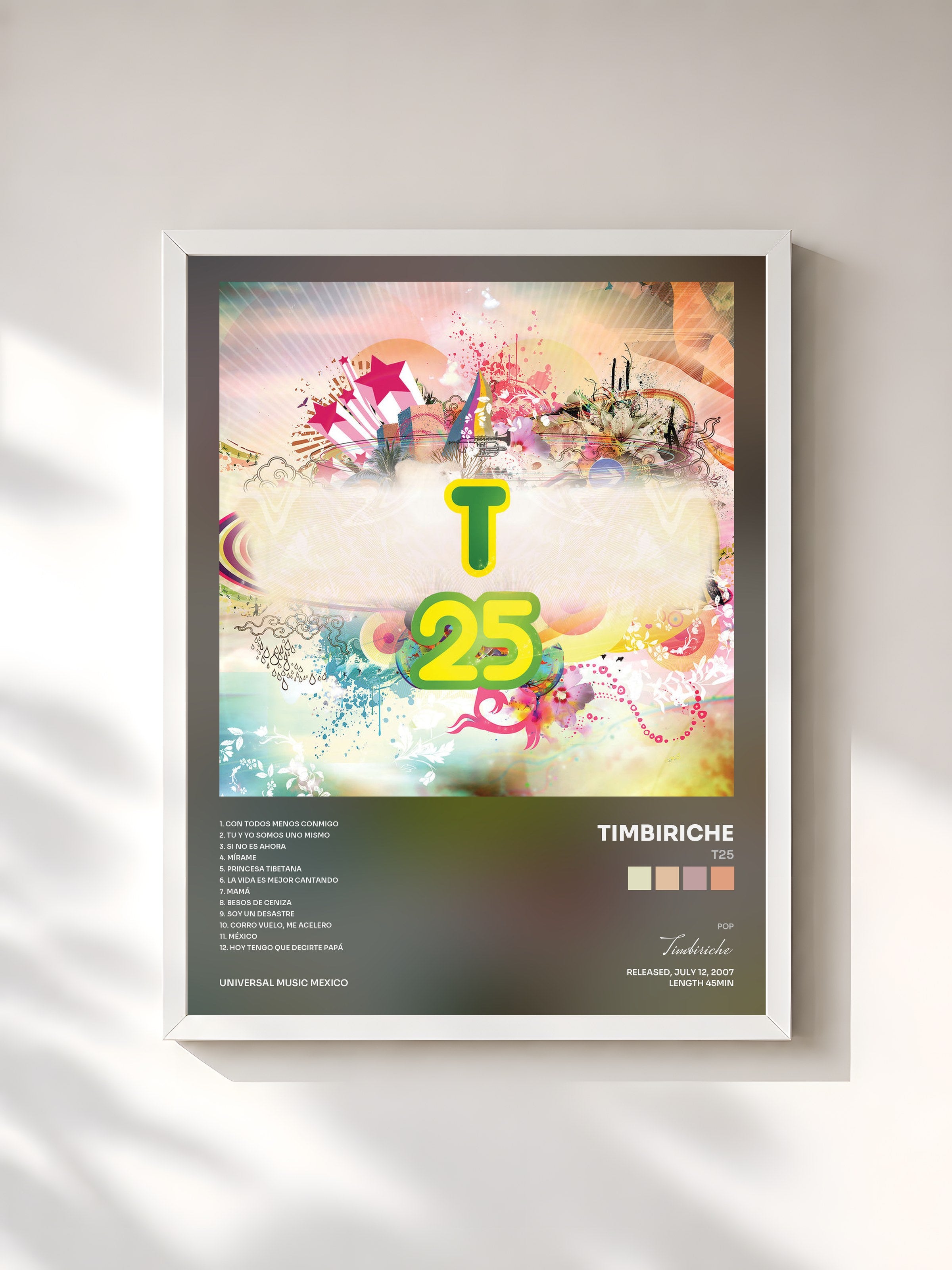 #blanc Tableau de l'album T25 de Timbiriche, cadre blanc, imprimé et encadré en France