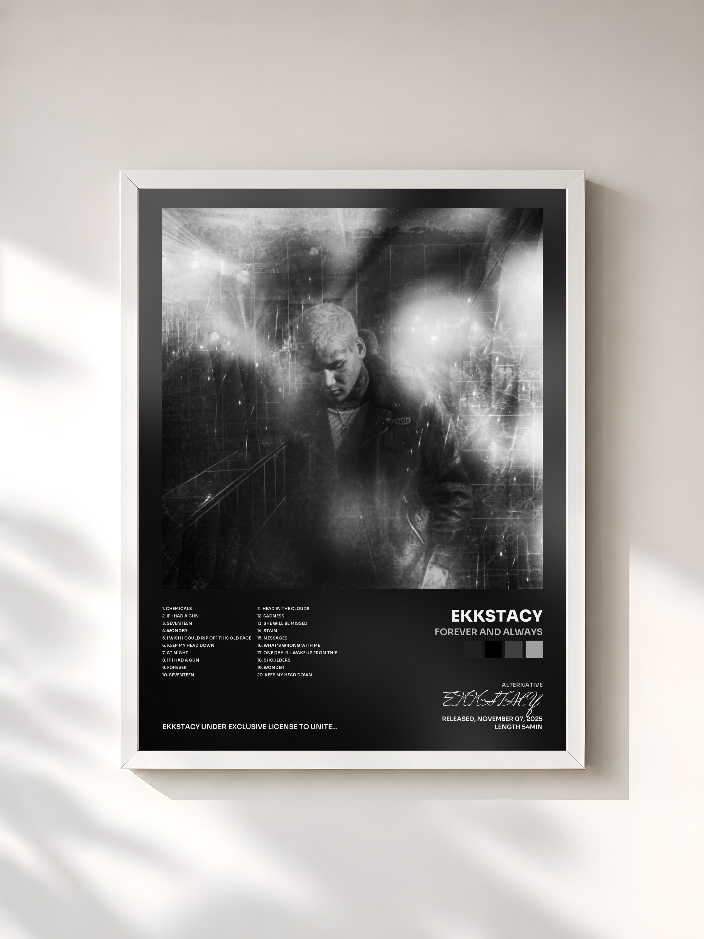 #blanc Tableau de l'album forever and always de EKKSTACY, cadre blanc, imprimé et encadré en France