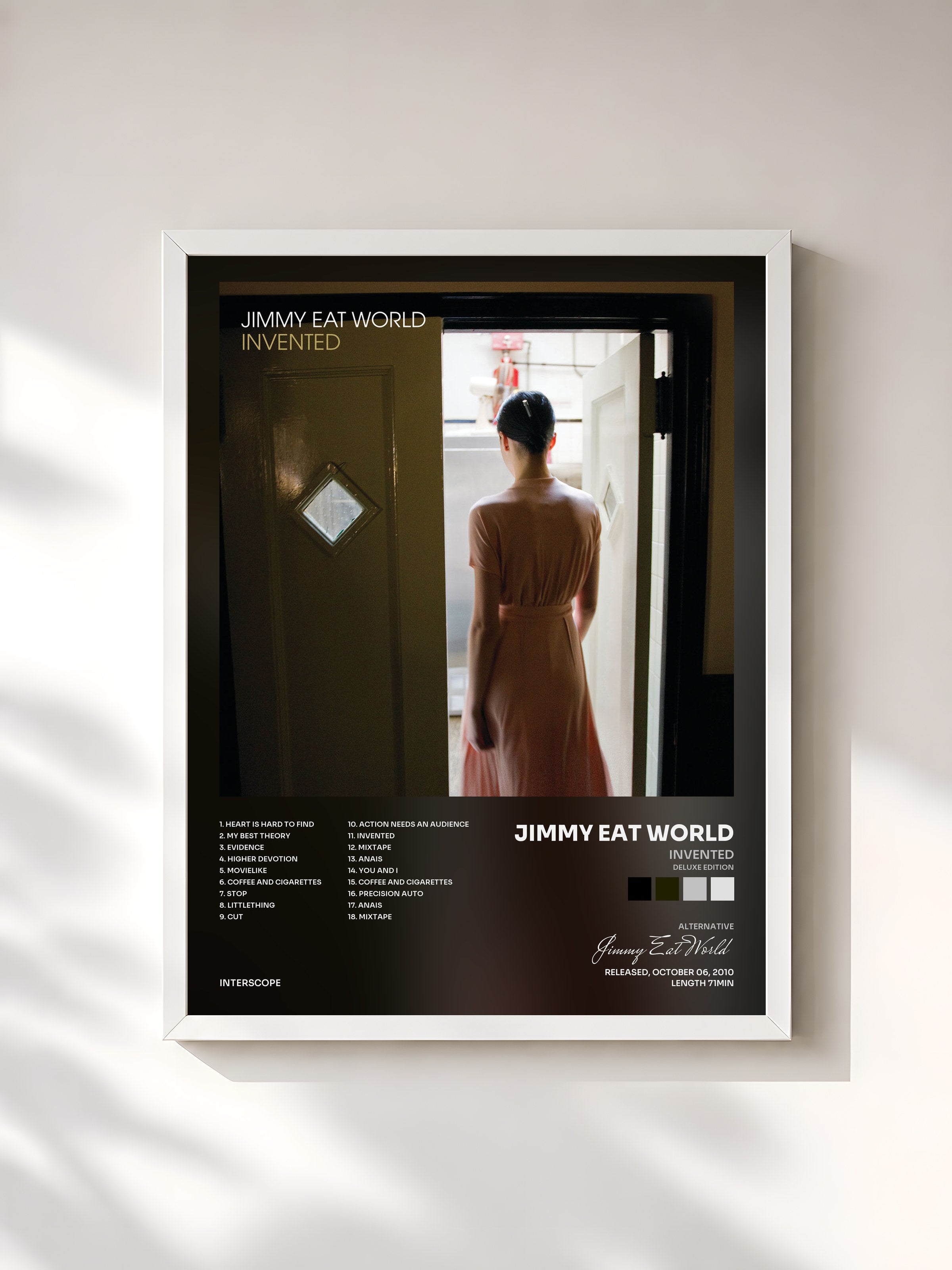 #blanc Tableau de l'album Invented (Deluxe Edition) de Jimmy Eat World, cadre blanc, imprimé et encadré en France