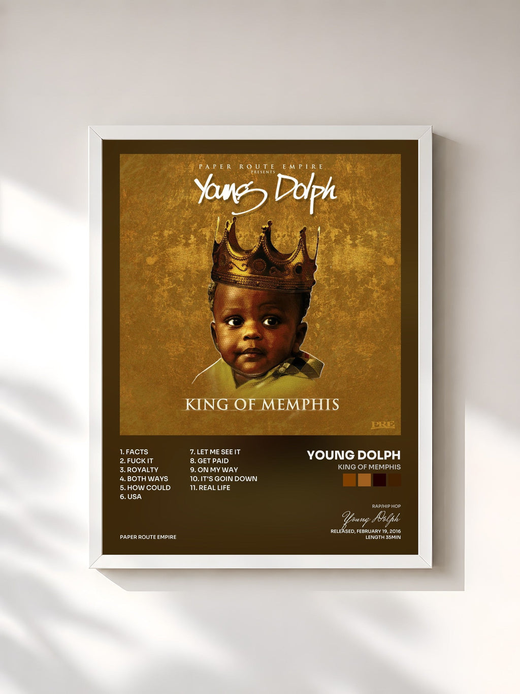 #blanc King of Memphis von Young Dolph als gerahmter Kunstdruck, weißer Rahmen, gedruckt und gerahmt in Frankreich