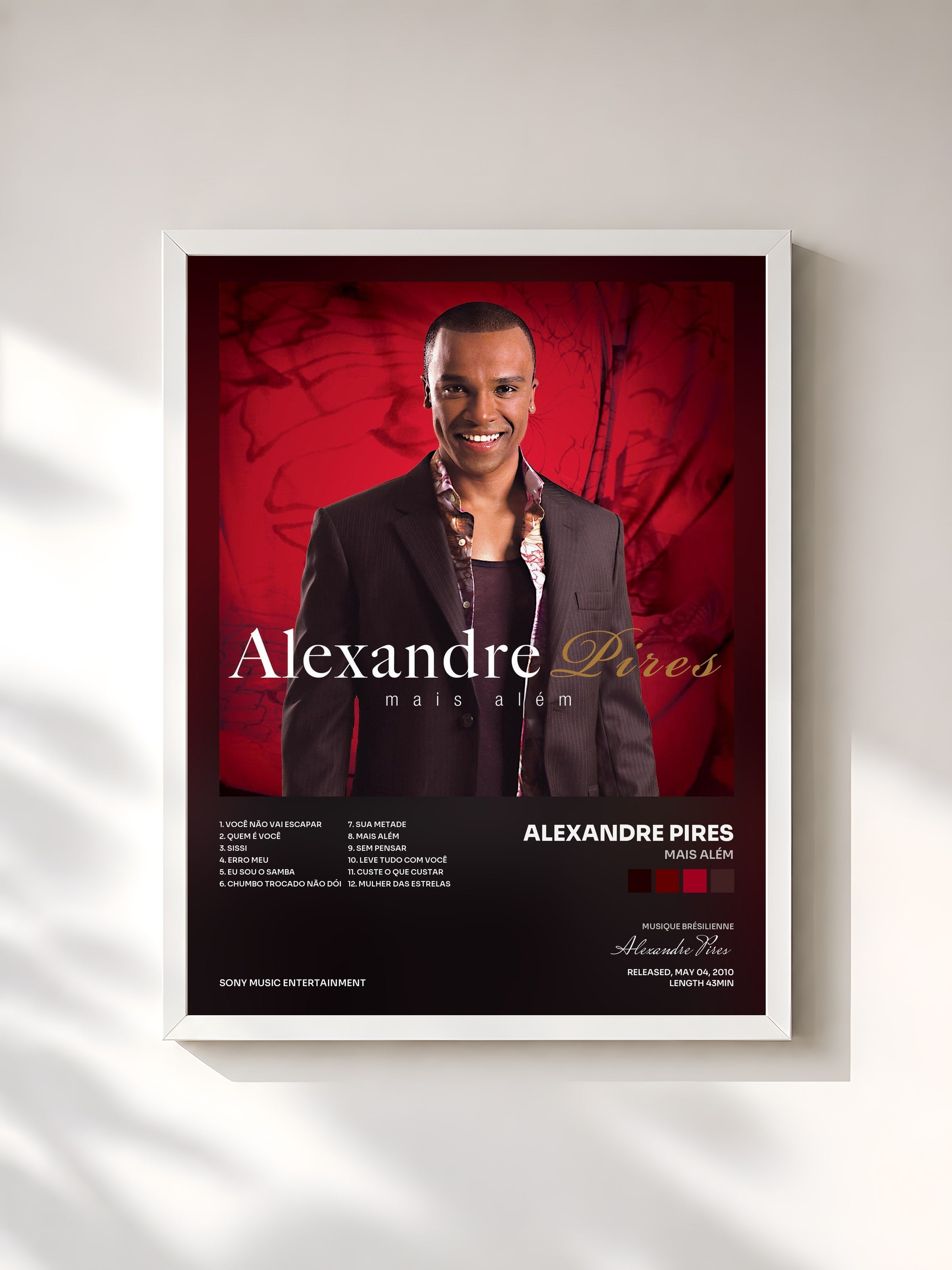 #blanc Tableau de l'album Mais Além de Alexandre Pires, cadre blanc, imprimé et encadré en France