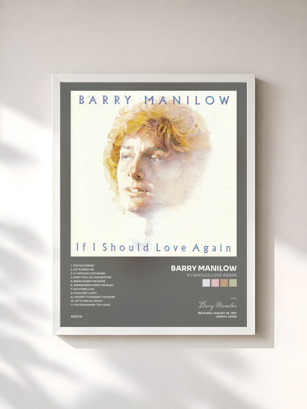 #blanc If I Should Love Again de Barry Manilow en lámina enmarcada, marco blanco, impresa y enmarcada en Francia
