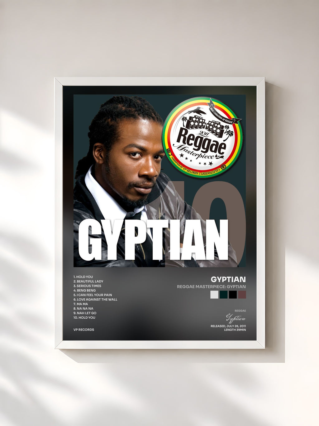 #blanc Tableau de l'album Reggae Masterpiece: Gyptian de Gyptian, cadre blanc, imprimé et encadré en France