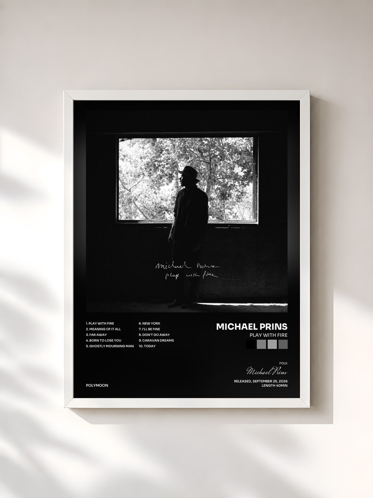 #blanc Tableau de l'album Play With Fire de Michael Prins, cadre blanc, imprimé et encadré en France