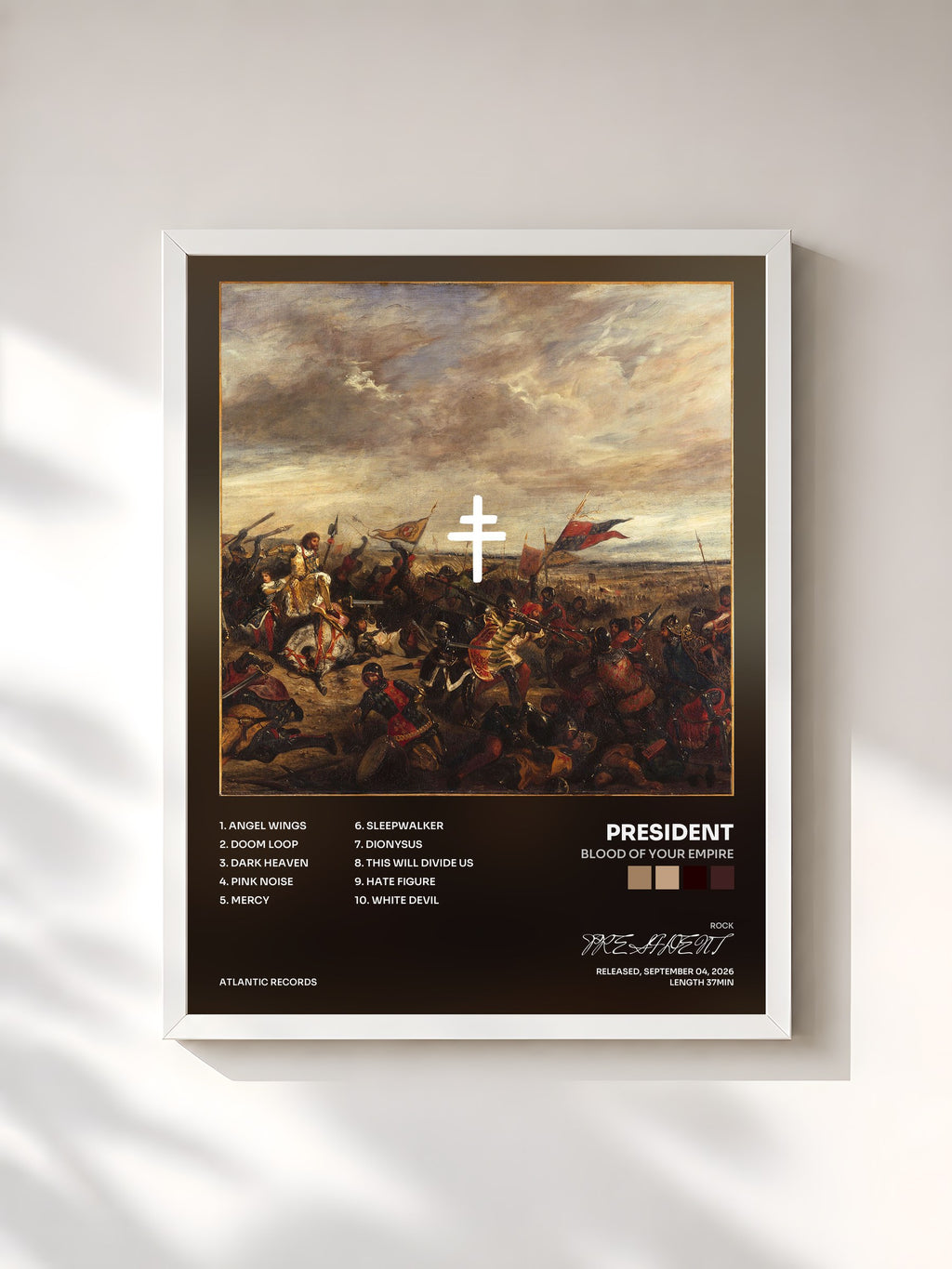 #blanc Tableau de l'album Blood Of Your Empire de PRESIDENT, cadre blanc, imprimé et encadré en France