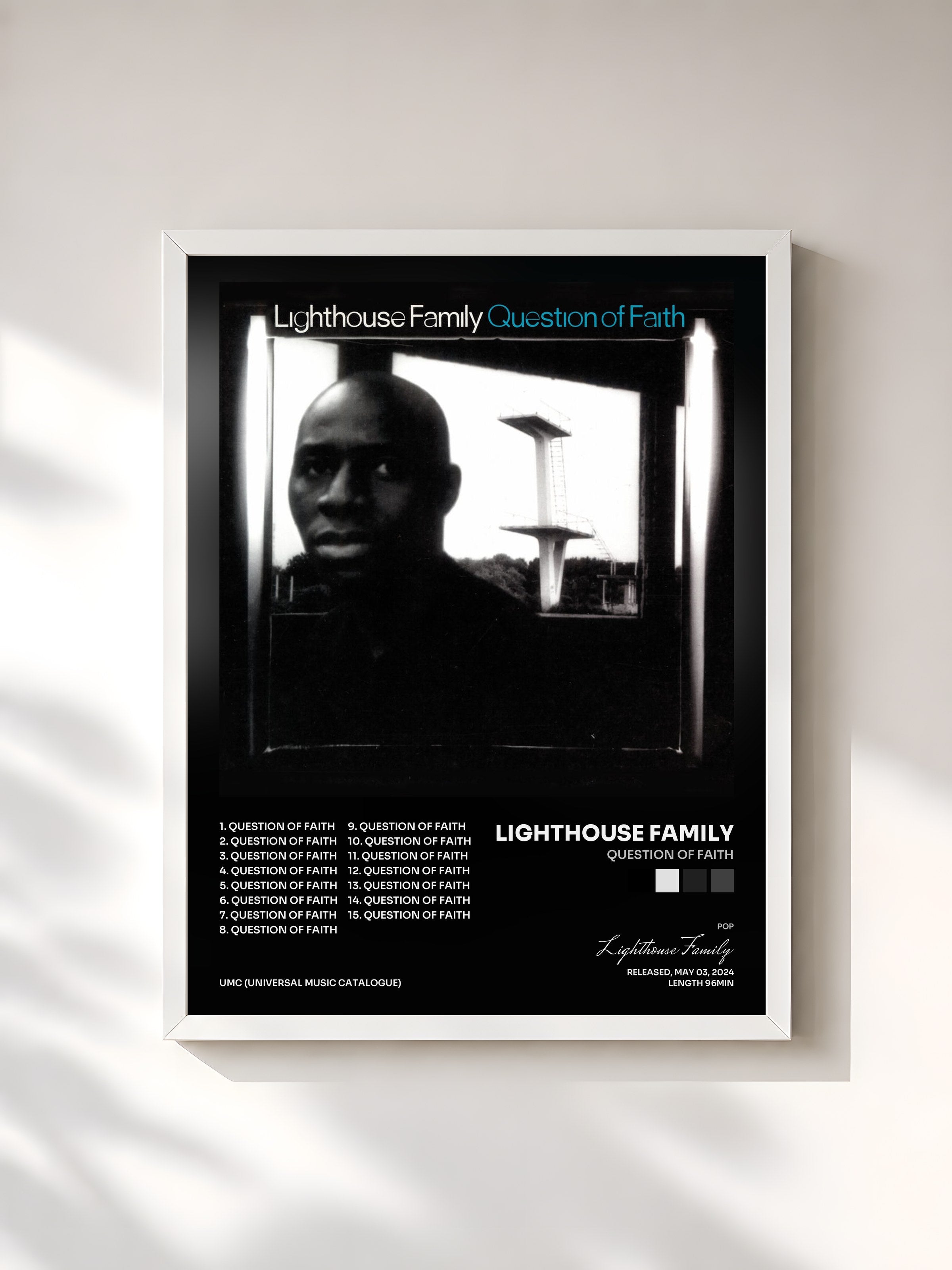 #blanc Tableau de l'album Question Of Faith de Lighthouse Family, cadre blanc, imprimé et encadré en France