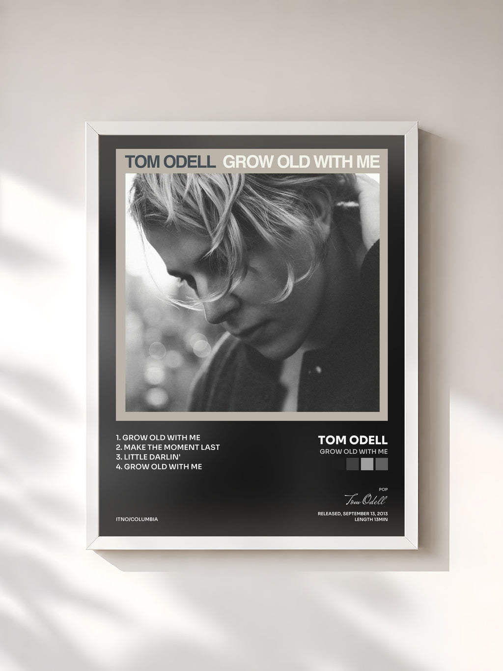 #blanc Tableau de l'album Grow Old With Me de Tom Odell, cadre blanc, imprimé et encadré en France